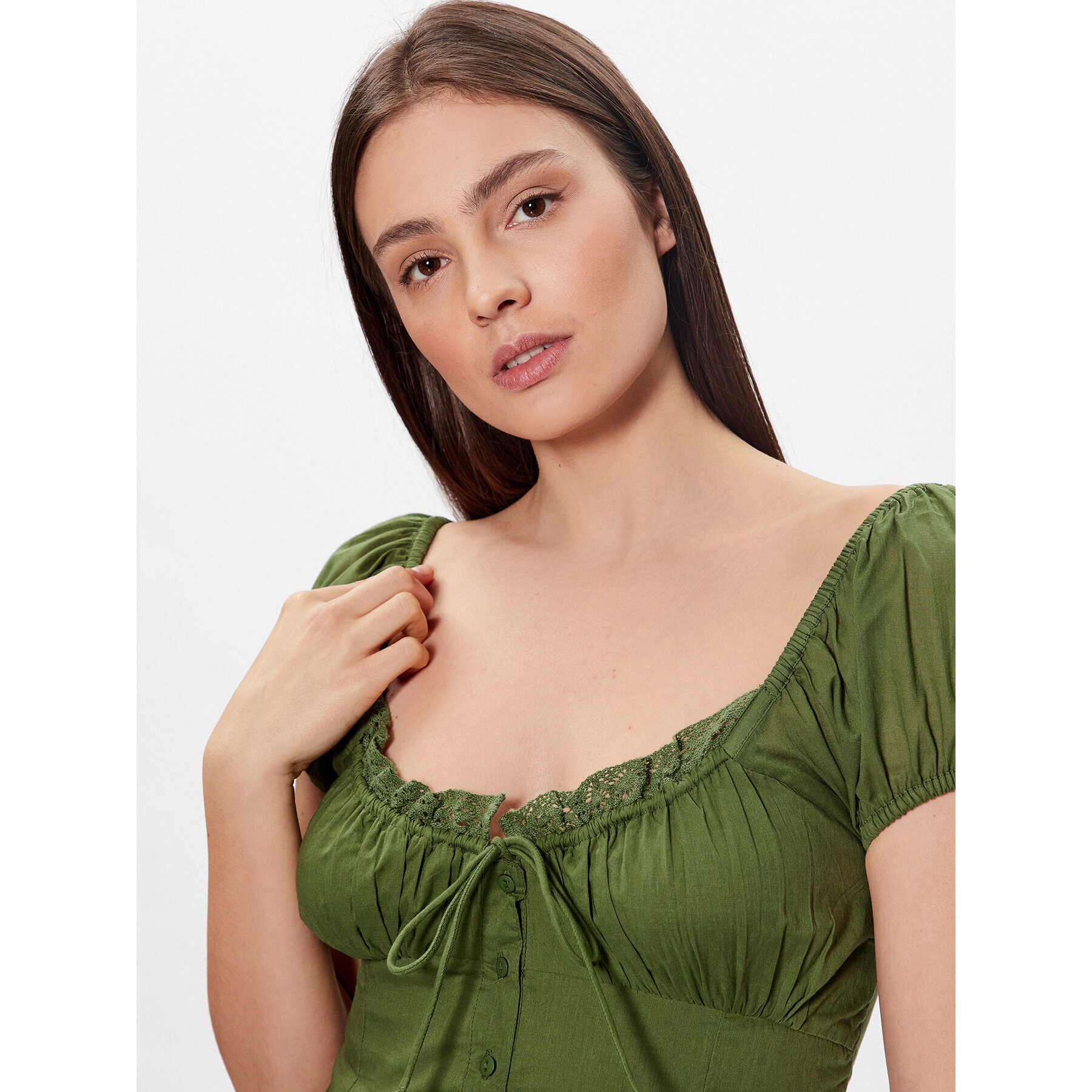 BDG Urban Outfitters Rochie de vară BDG CARMEN BOHEMIA MIDI 76476704 Verde Basic Fit - Pled.ro