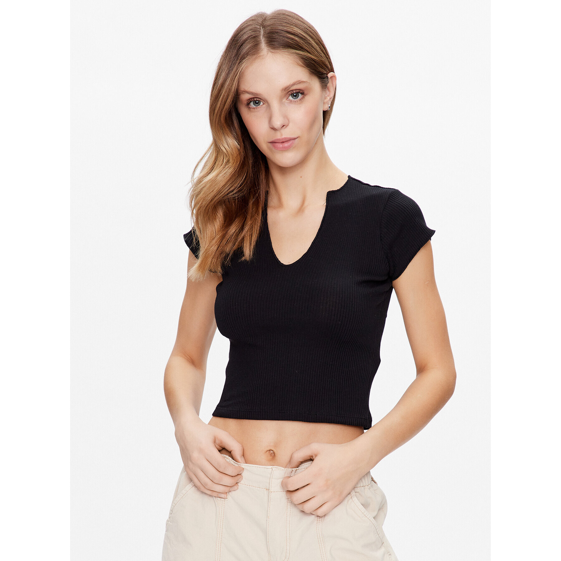 BDG Urban Outfitters Top BDG NOLA NOTCH NECK SS 76467927 Negru Slim Fit - Pled.ro