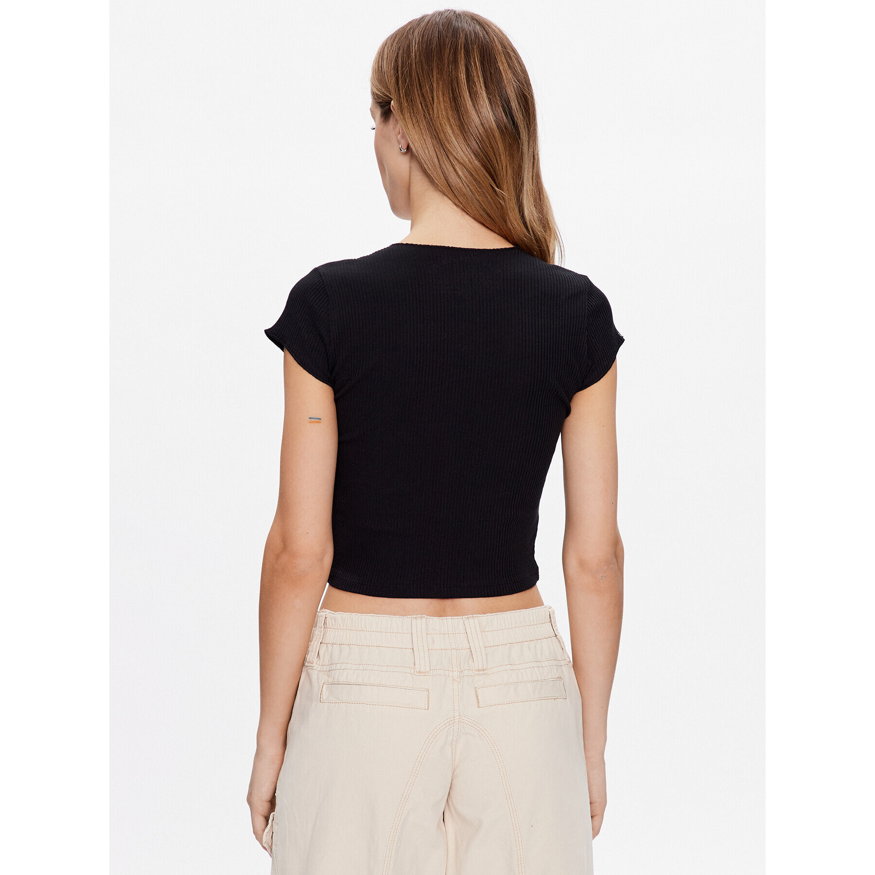 BDG Urban Outfitters Top BDG NOLA NOTCH NECK SS 76467927 Negru Slim Fit - Pled.ro