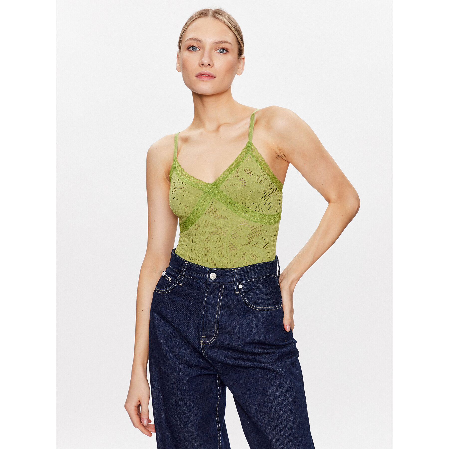 BDG Urban Outfitters Top BDG SEAMLESS CROSS LACE 76466762 Verde Slim Fit - Pled.ro