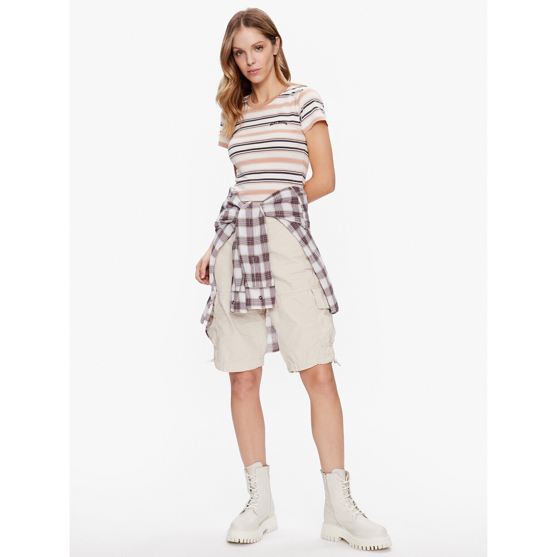 BDG Urban Outfitters Top BDG STRIPED BABY 76471473 Écru Slim Fit - Pled.ro