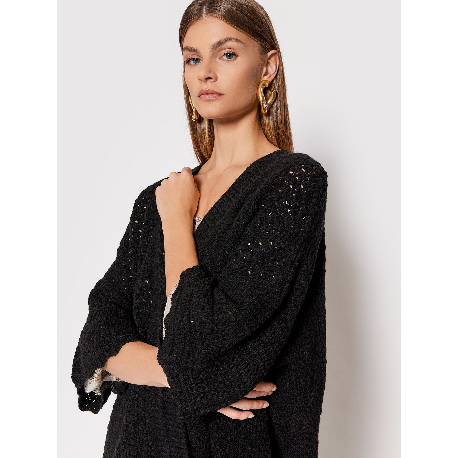 Blugirl Blumarine Cardigan RH1155-MA699 Negru Oversize - Pled.ro