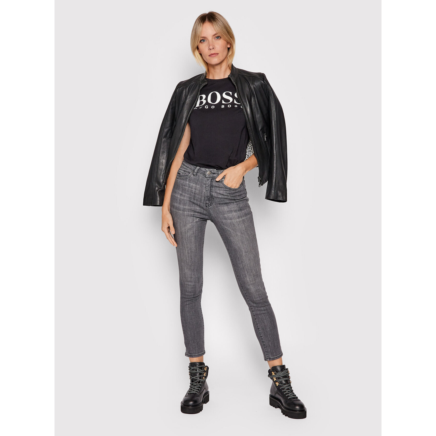 Boss Blugi Crop 1.0 50453823 Gri Skinny Fit - Pled.ro