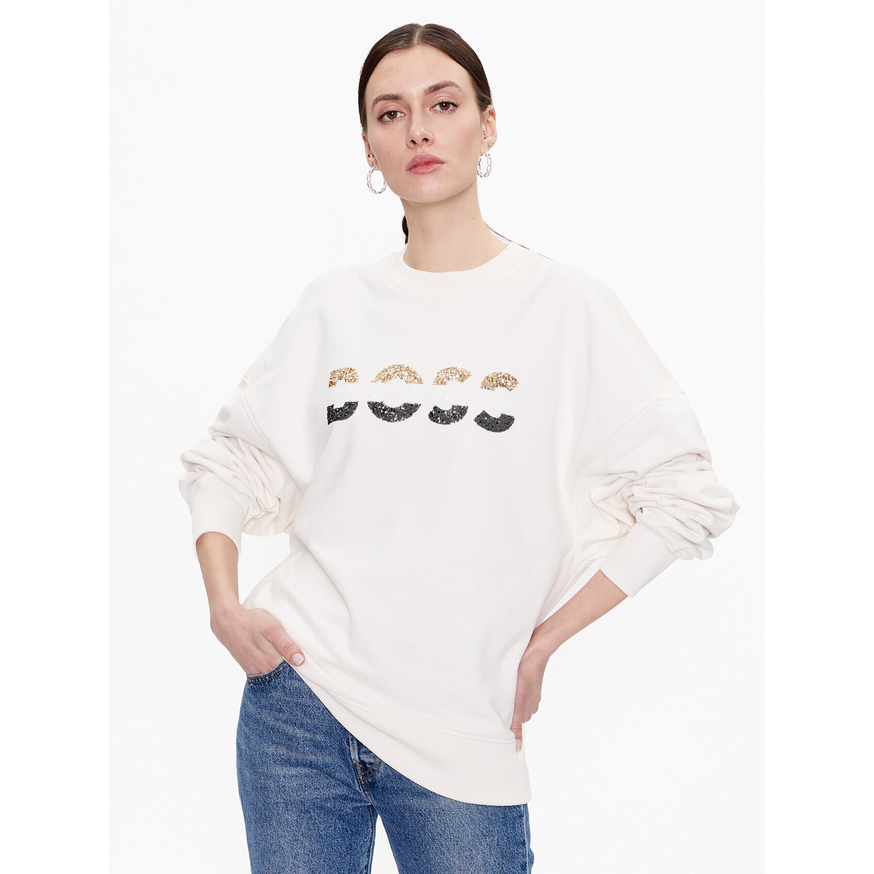 Boss Bluză 50485251 Bej Oversize - Pled.ro