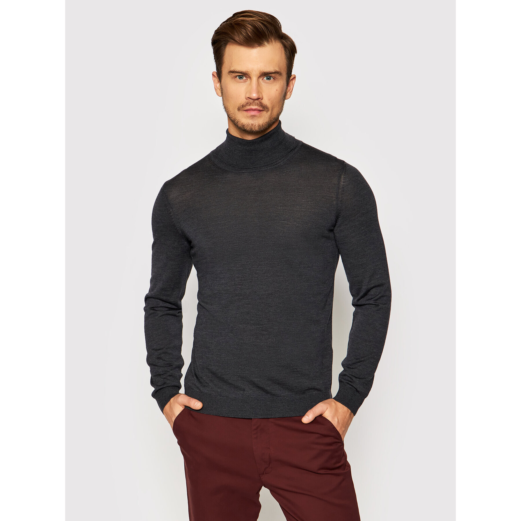 Boss Bluză cu gât Musso-P 50392083 Gri Slim Fit - Pled.ro