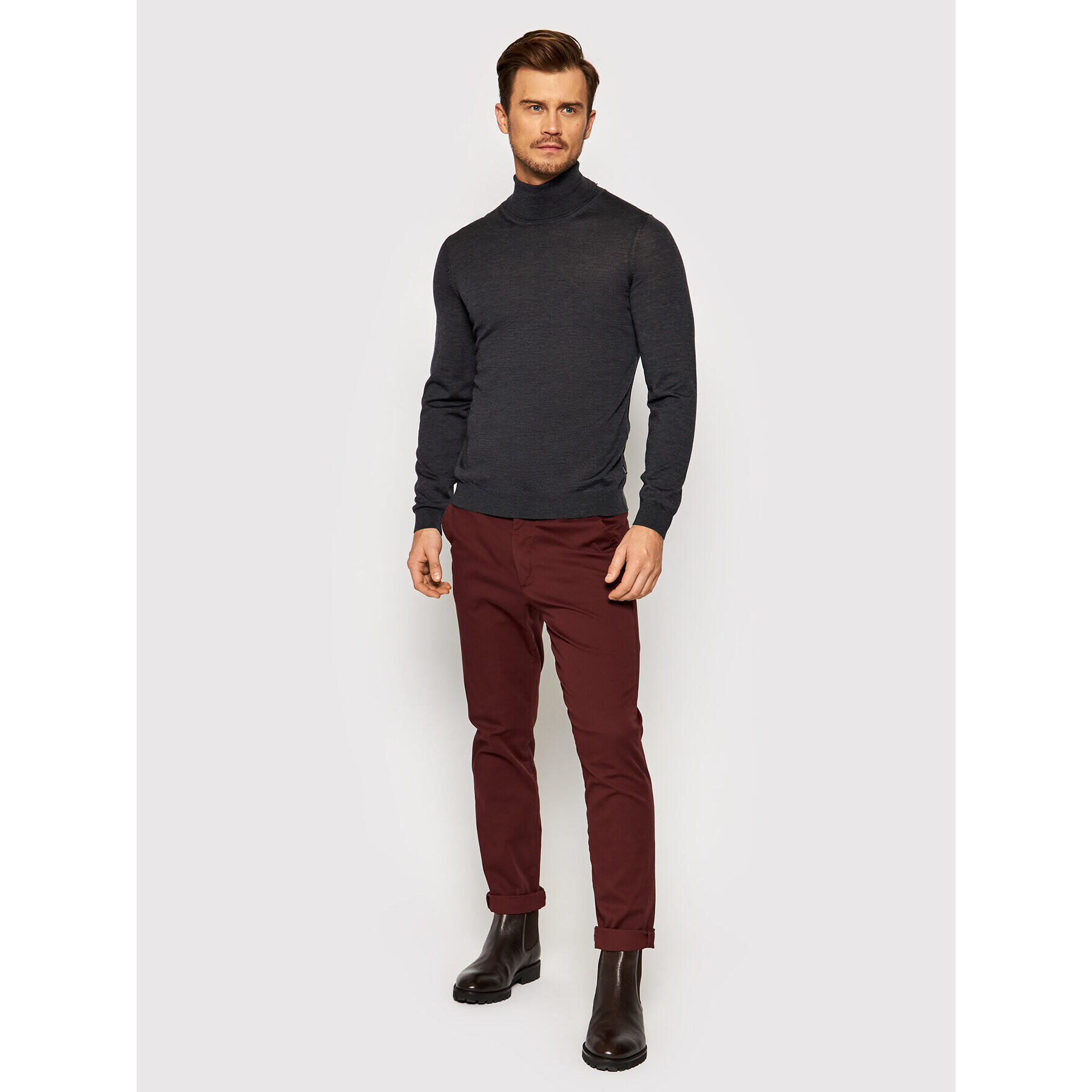 Boss Bluză cu gât Musso-P 50392083 Gri Slim Fit - Pled.ro