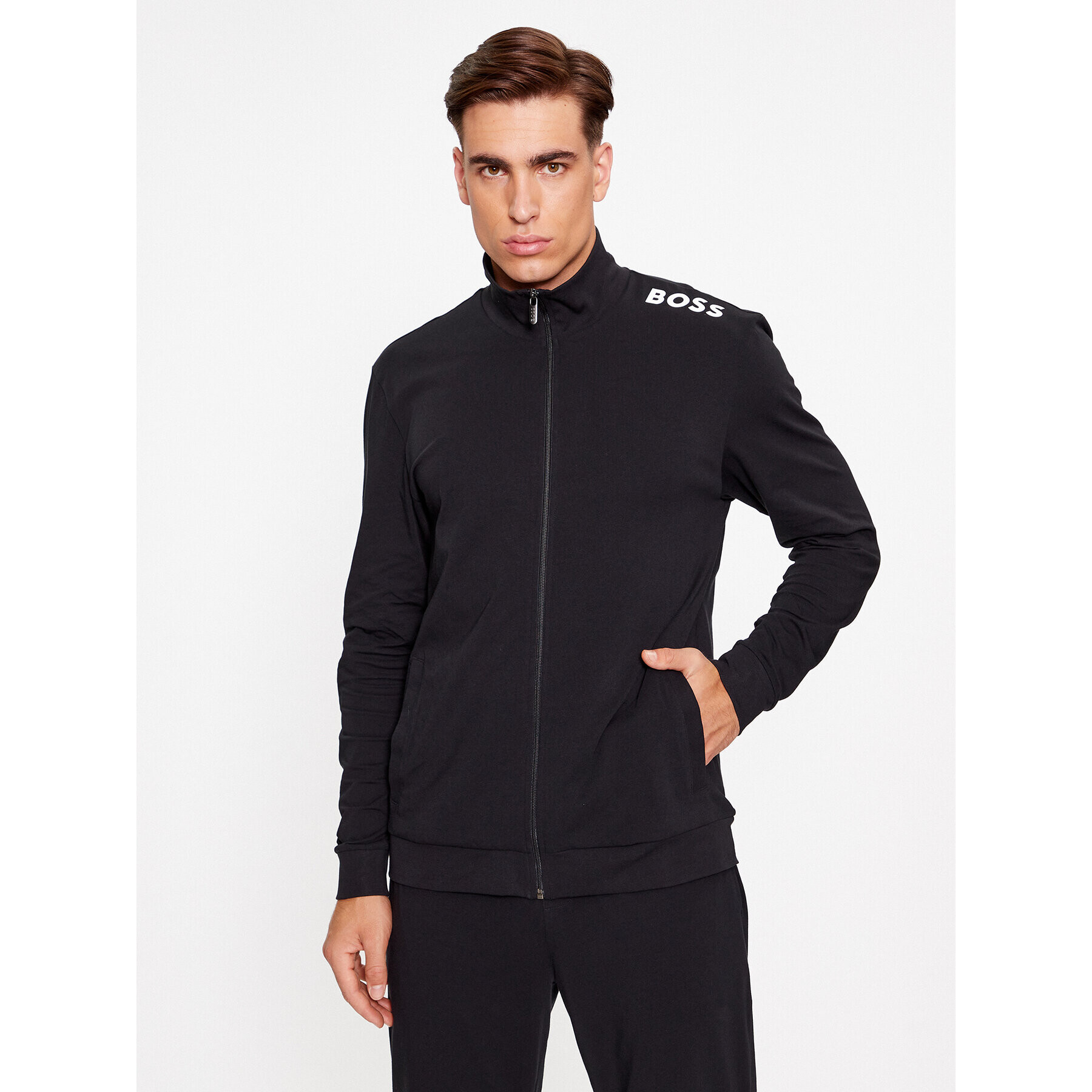 Boss Bluză Stmt Zip Jacket 50502768 Negru Regular Fit - Pled.ro