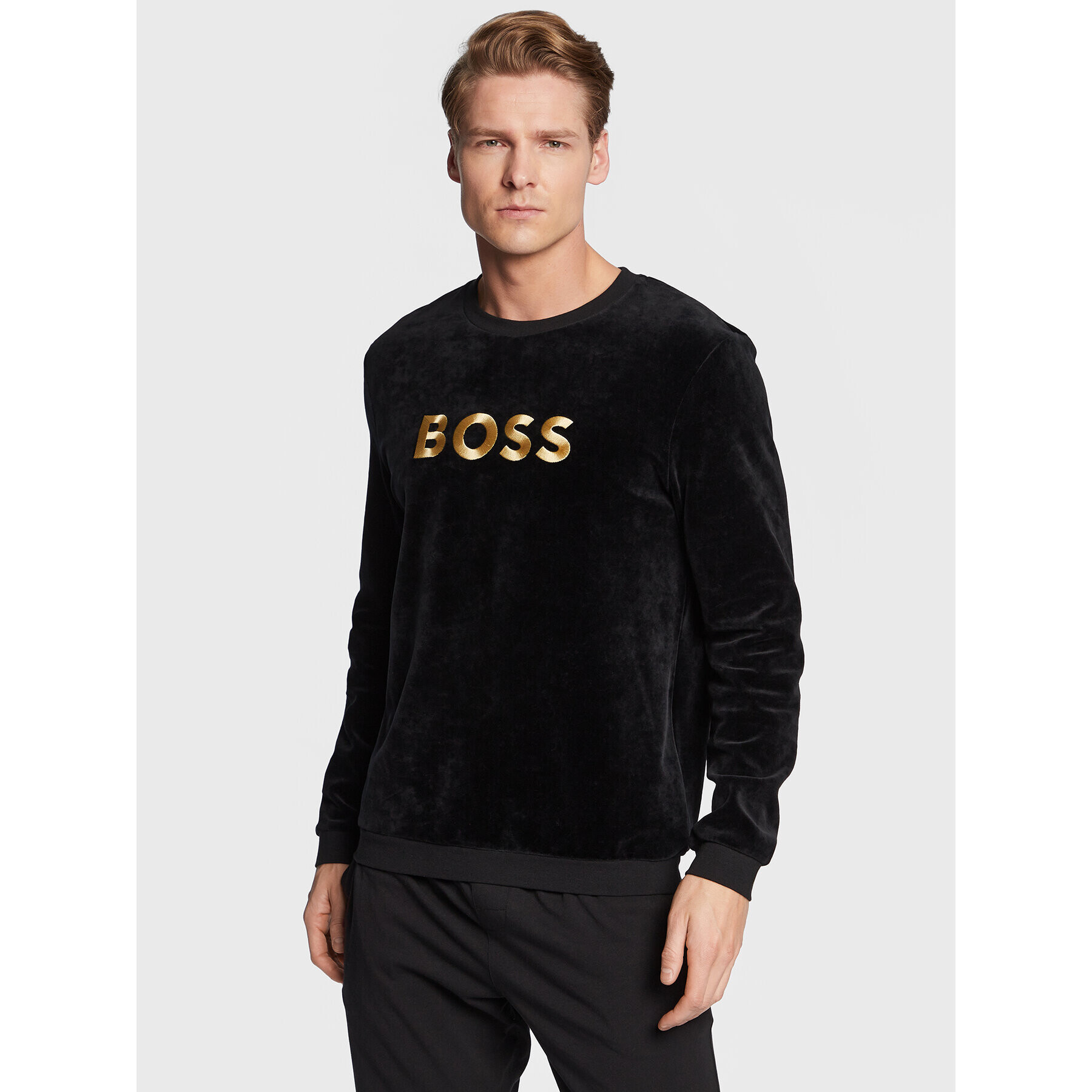 Boss Bluză Velour 50485863 Negru Regular Fit - Pled.ro