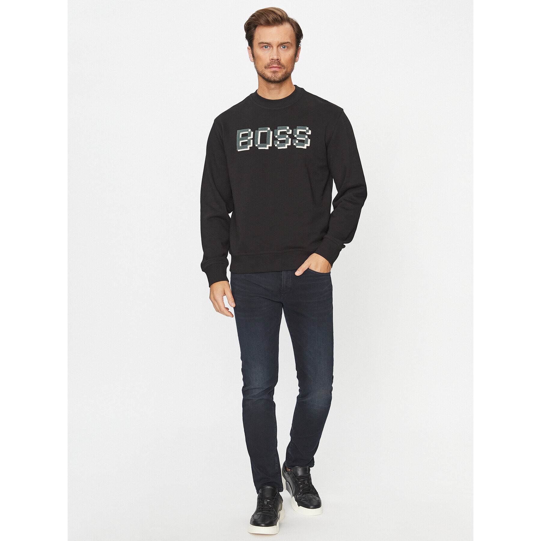 Boss Bluză Weglitchlogo 50499486 Negru Relaxed Fit - Pled.ro