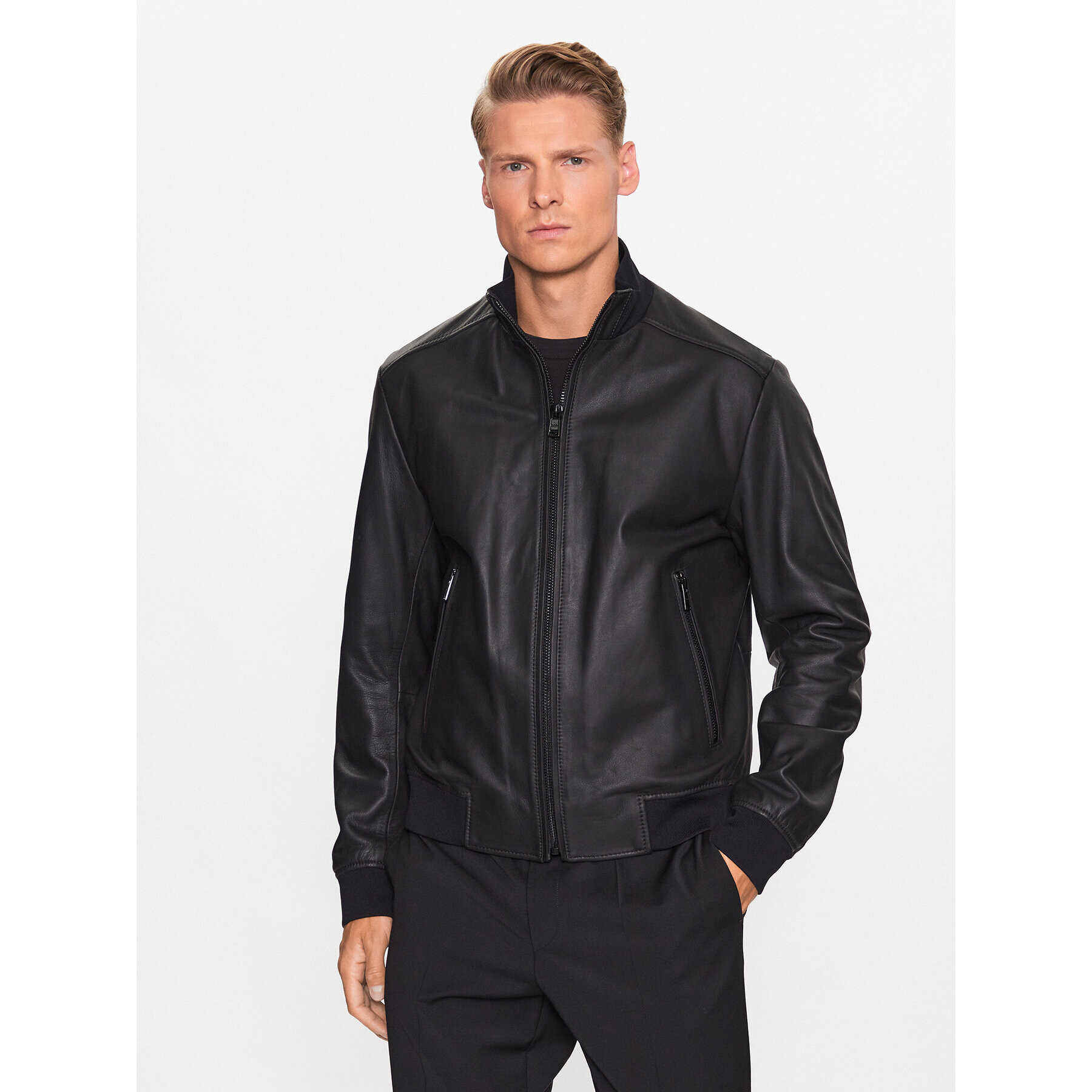 Boss Geacă de piele 50485081 Negru Regular Fit - Pled.ro