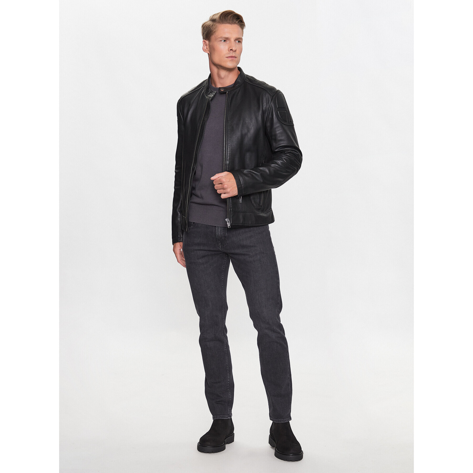 Boss Geacă de piele 50505031 Negru Slim Fit - Pled.ro