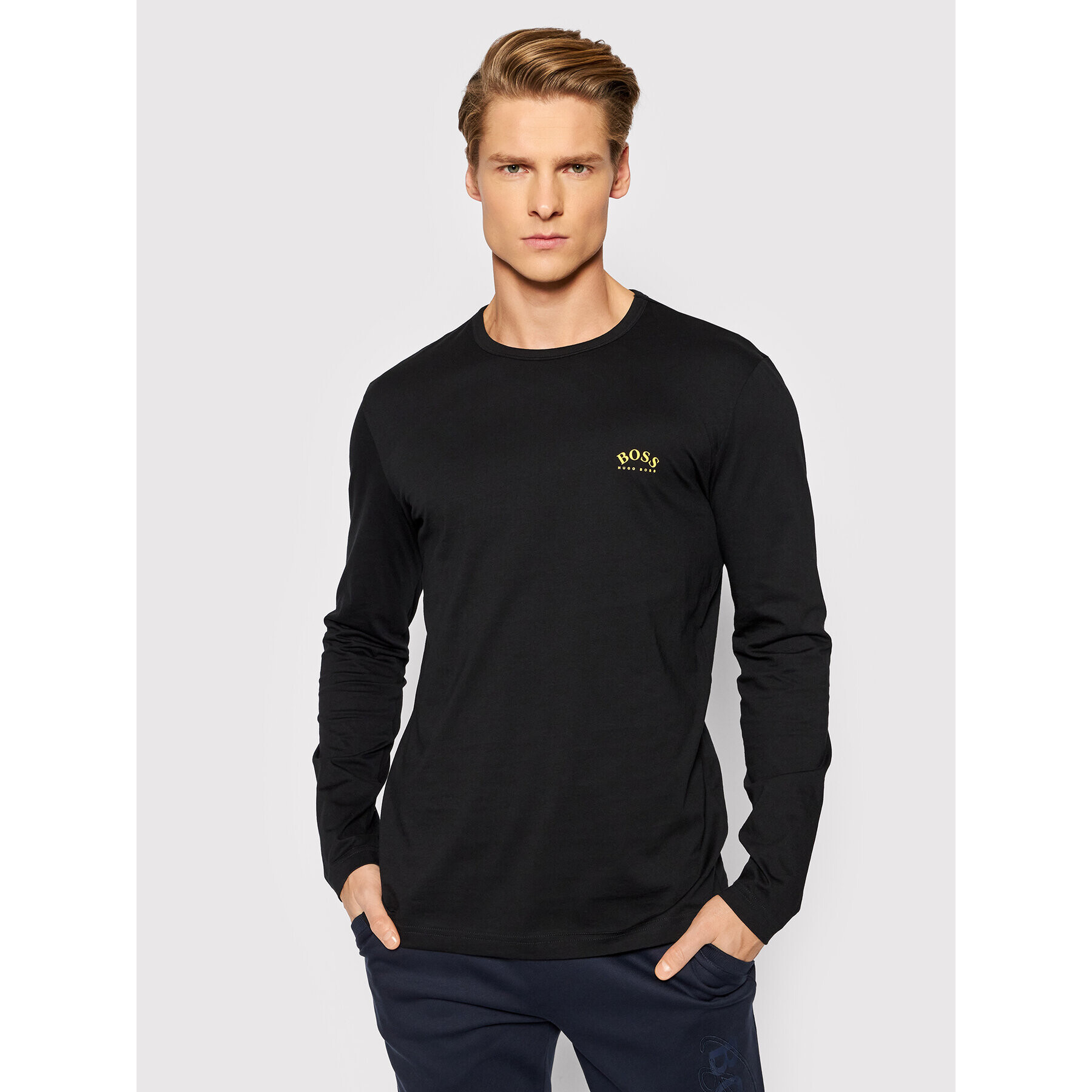 Boss Longsleeve Togn Curved 50436179 Negru Regular Fit - Pled.ro