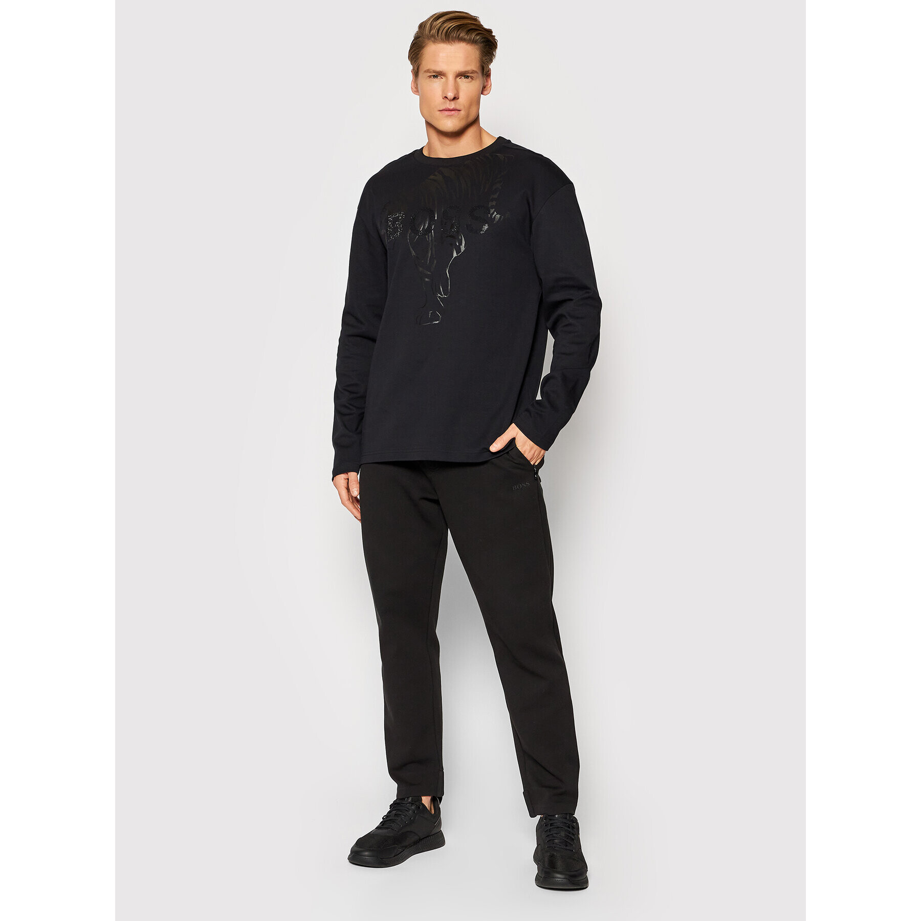 Boss Longsleeve Togn Iconic 50463004 Negru Relaxed Fit - Pled.ro