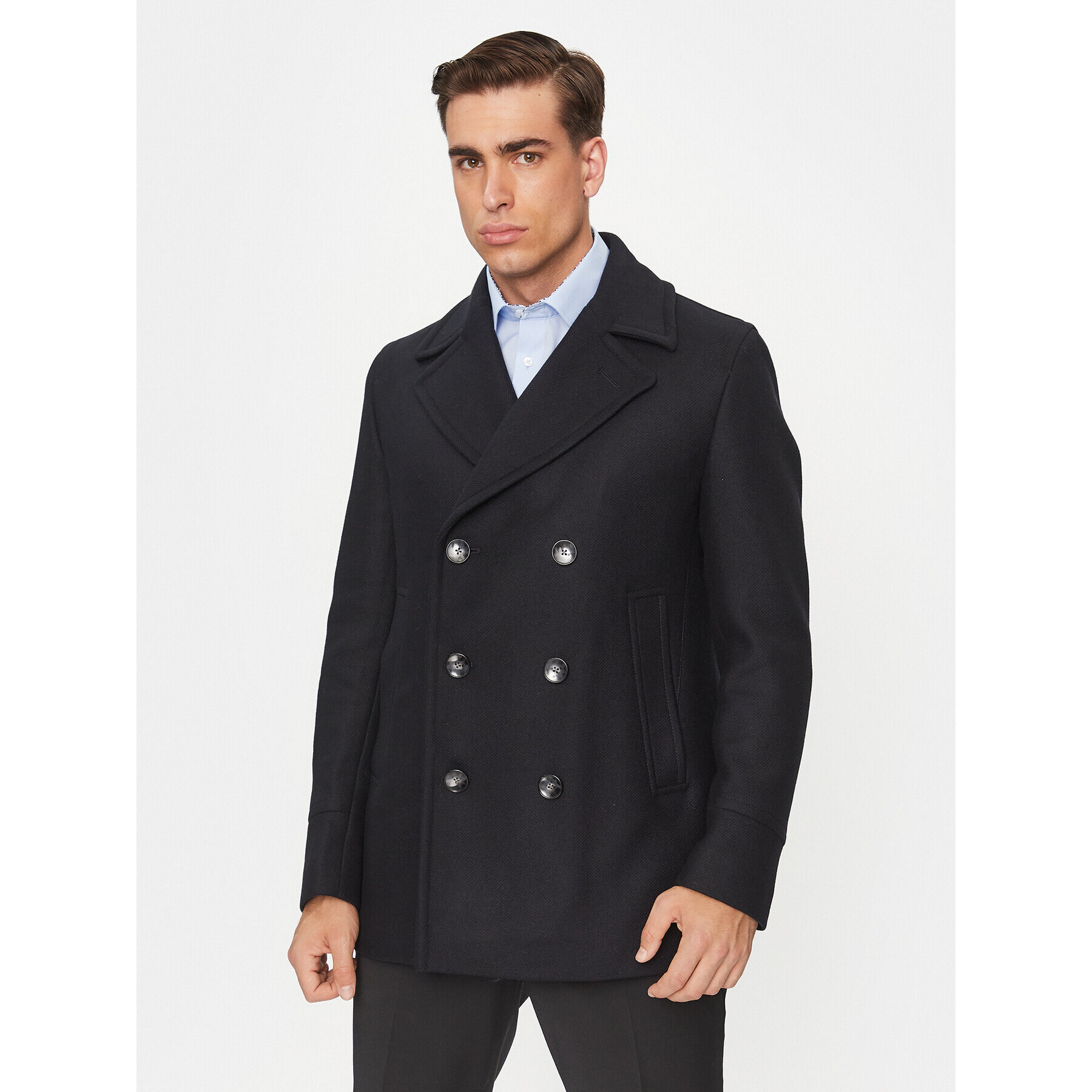 Boss Palton de lână H-Hyde-Pcoat-234 50502282 Bleumarin Relaxed Fit - Pled.ro