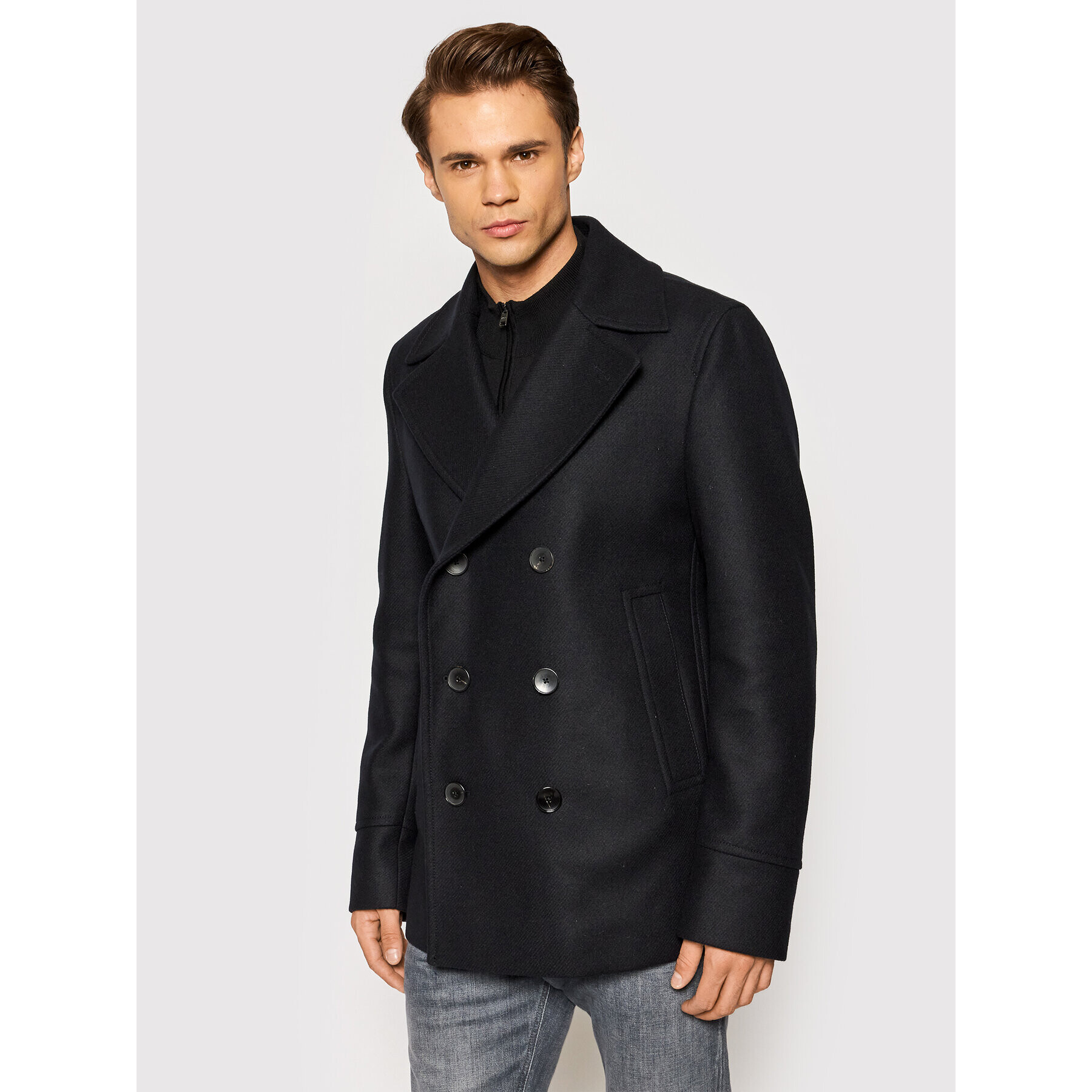 Boss Palton de lână H-Hyde-Peacoat-214 50459028 Bleumarin Slim Fit - Pled.ro