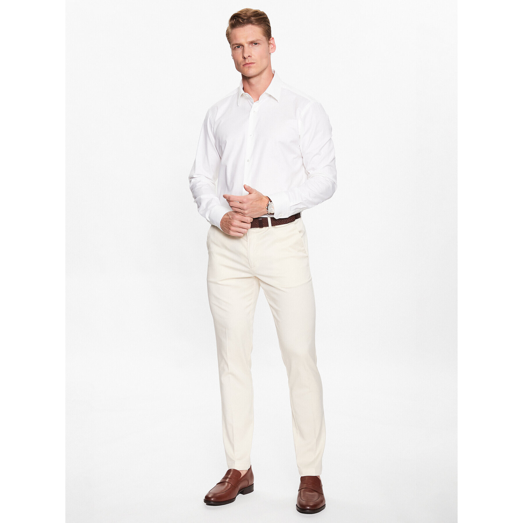 Boss Pantaloni chino Kaito1 50488014 Écru Slim Fit - Pled.ro