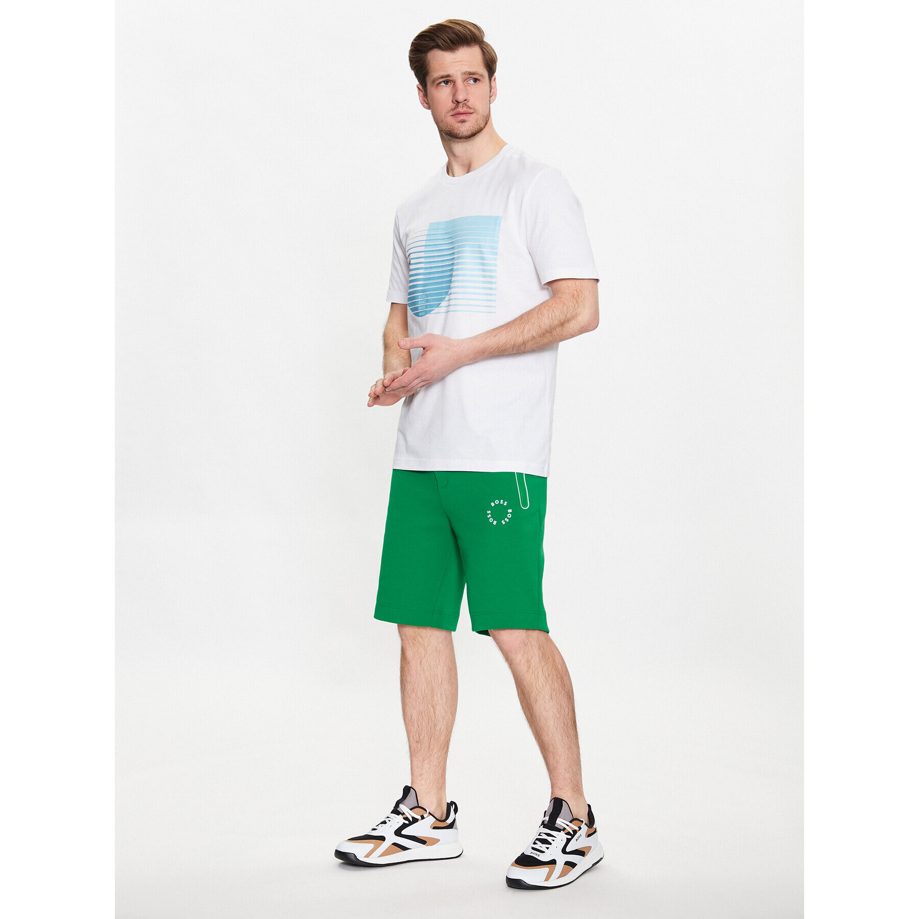 Boss Pantaloni scurți sport Headlo 2 50487954 Verde Regular Fit - Pled.ro