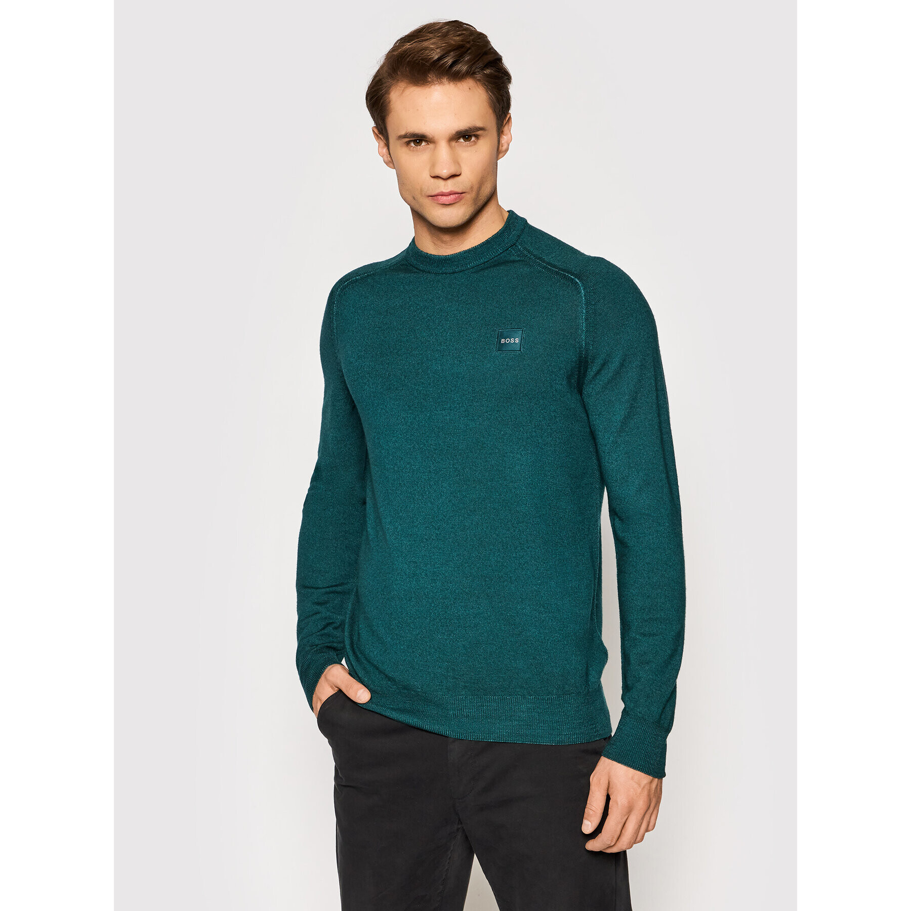 Boss Pulover Anserlot 50455921 Verde Regular Fit - Pled.ro