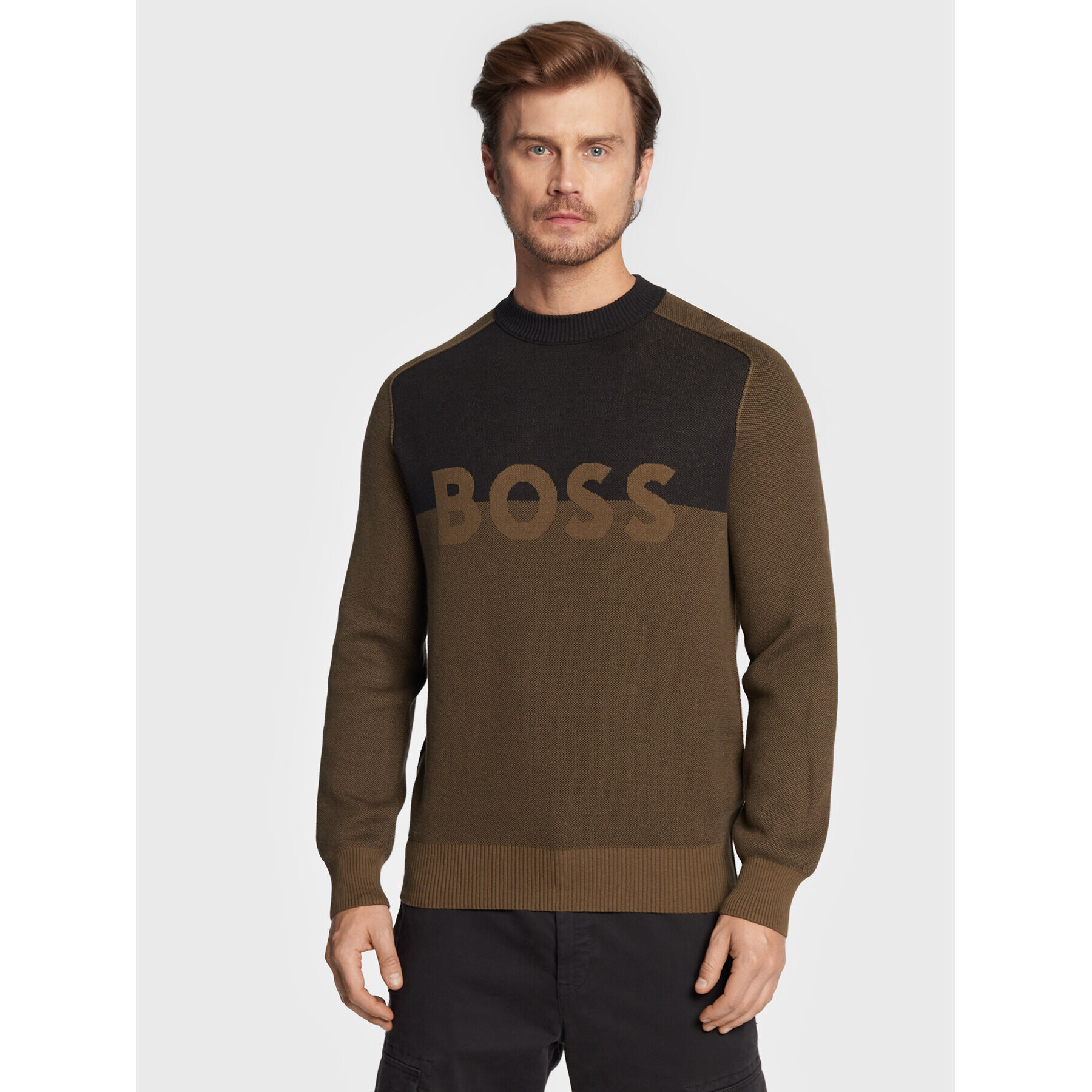 Boss Pulover Asave 50474884 Verde Regular Fit - Pled.ro