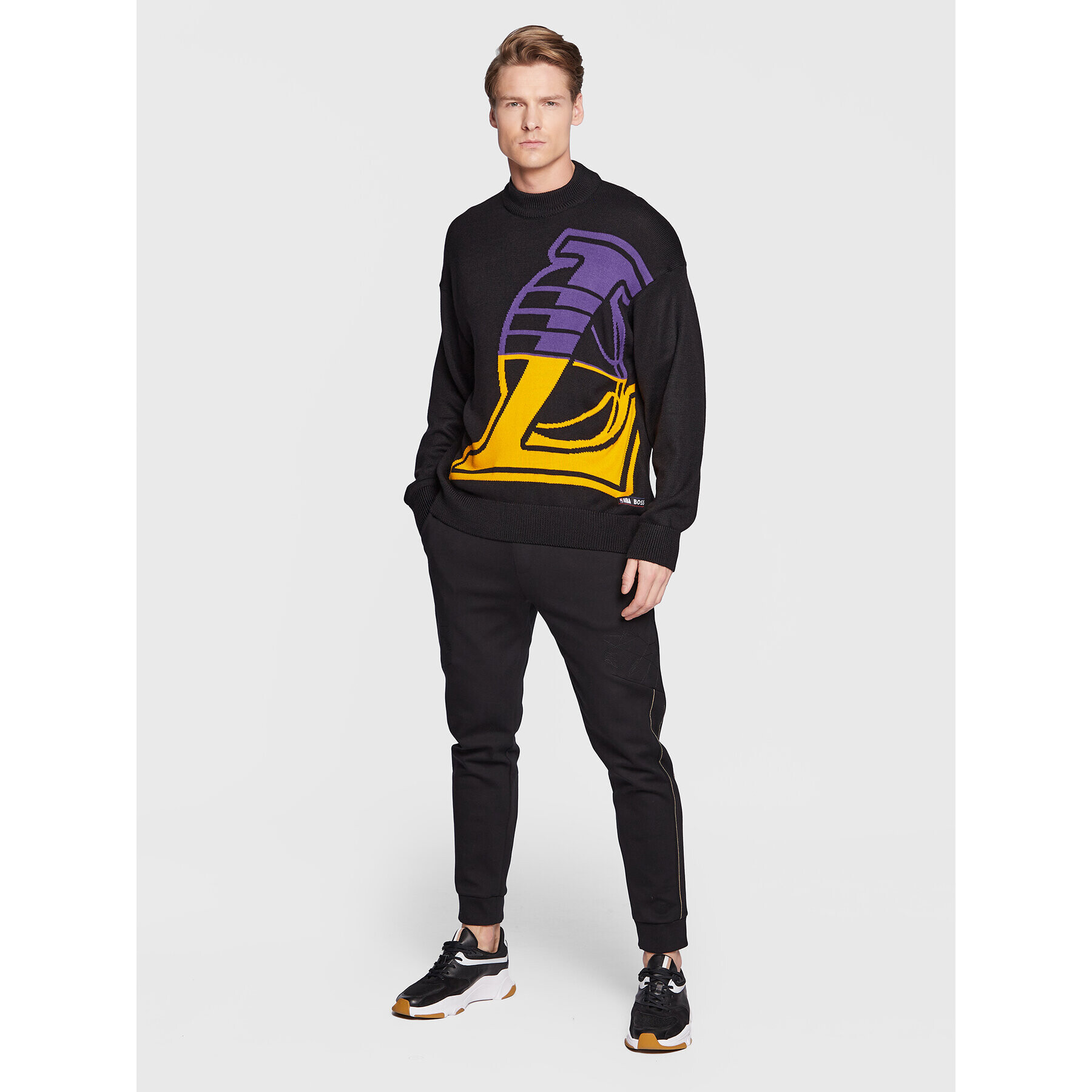 Boss Pulover NBA Knit_Lakers 50480077 Negru Regular Fit - Pled.ro