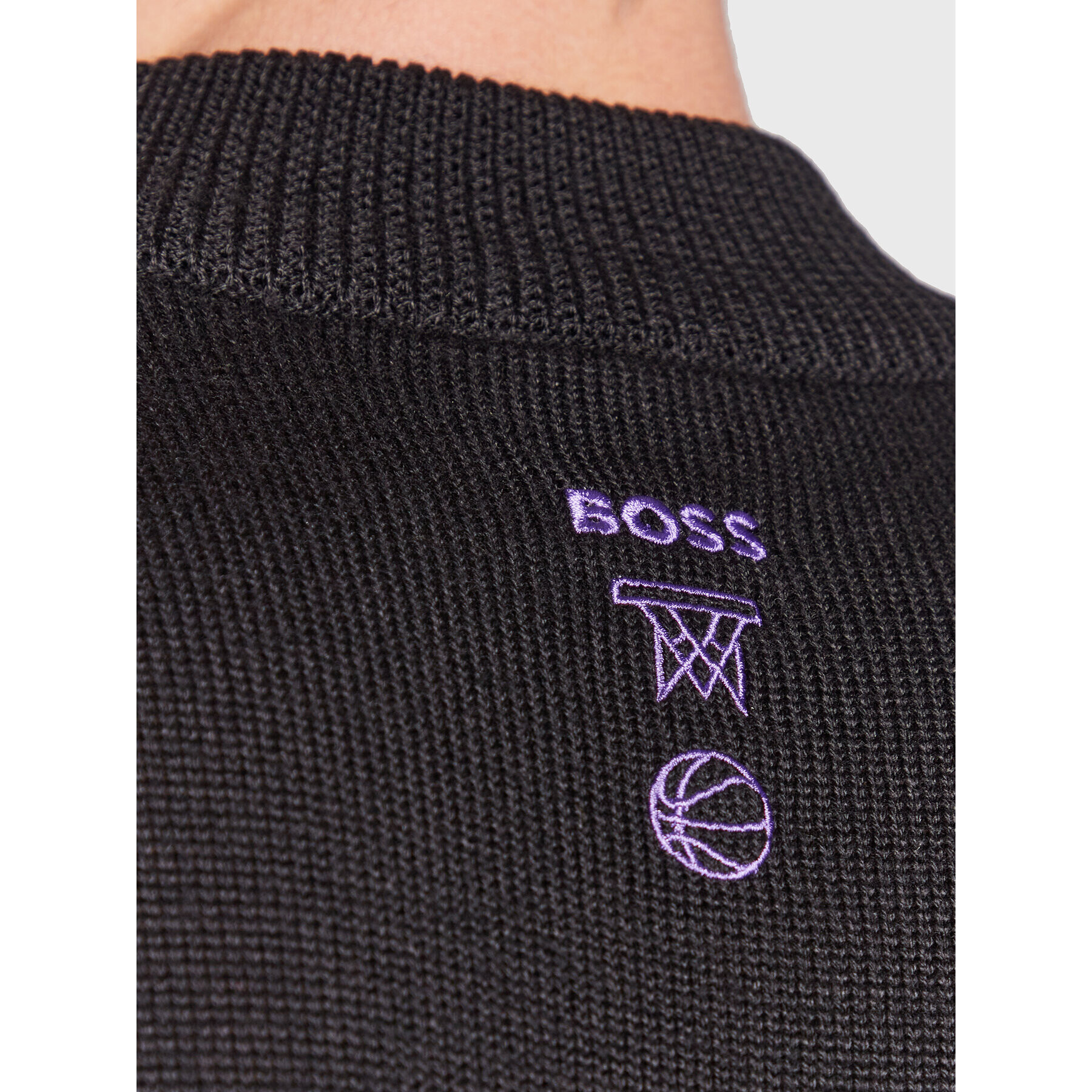 Boss Pulover NBA Knit_Lakers 50480077 Negru Regular Fit - Pled.ro