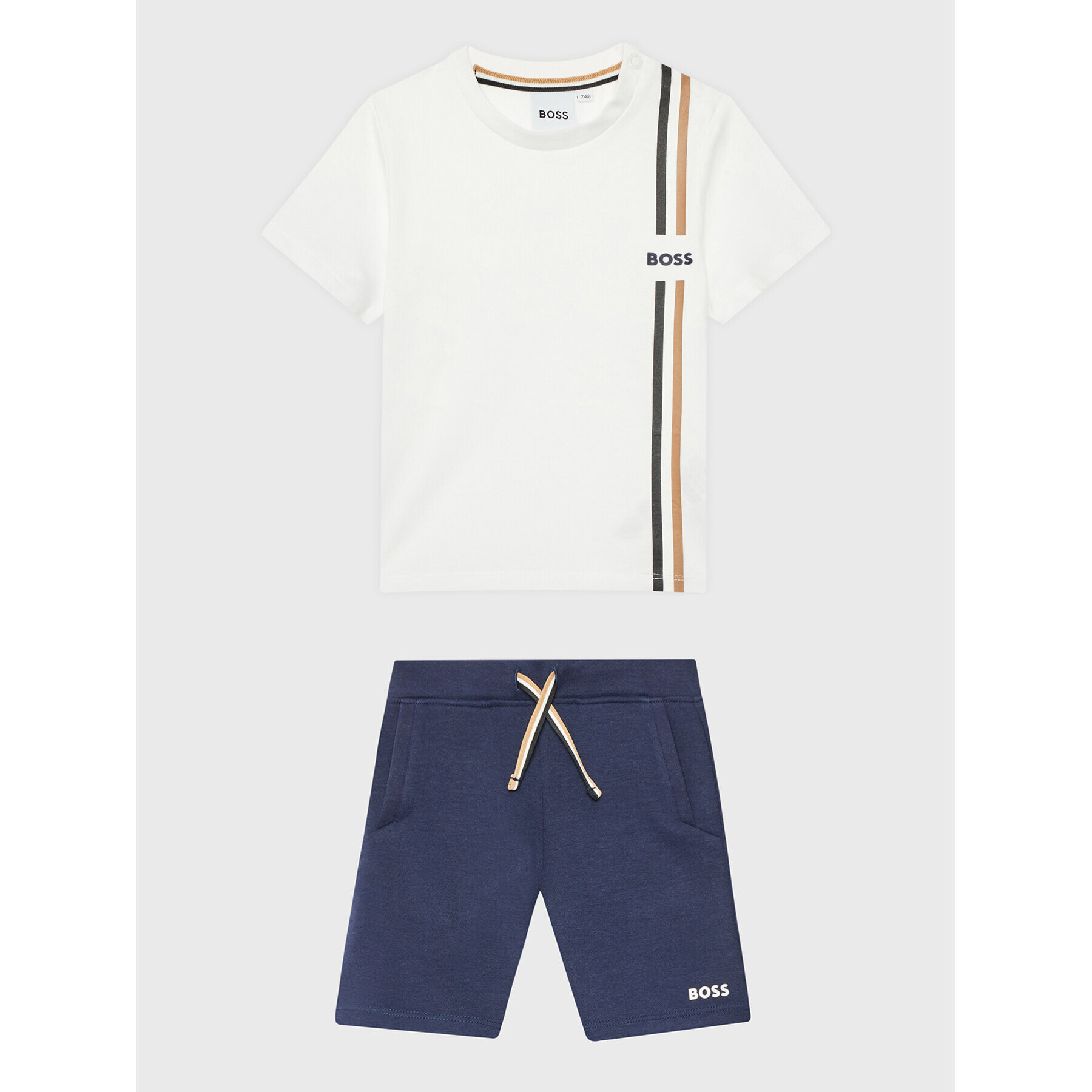 Boss Set tricou și pantaloni scurți sport J08082 S Alb Regular Fit - Pled.ro