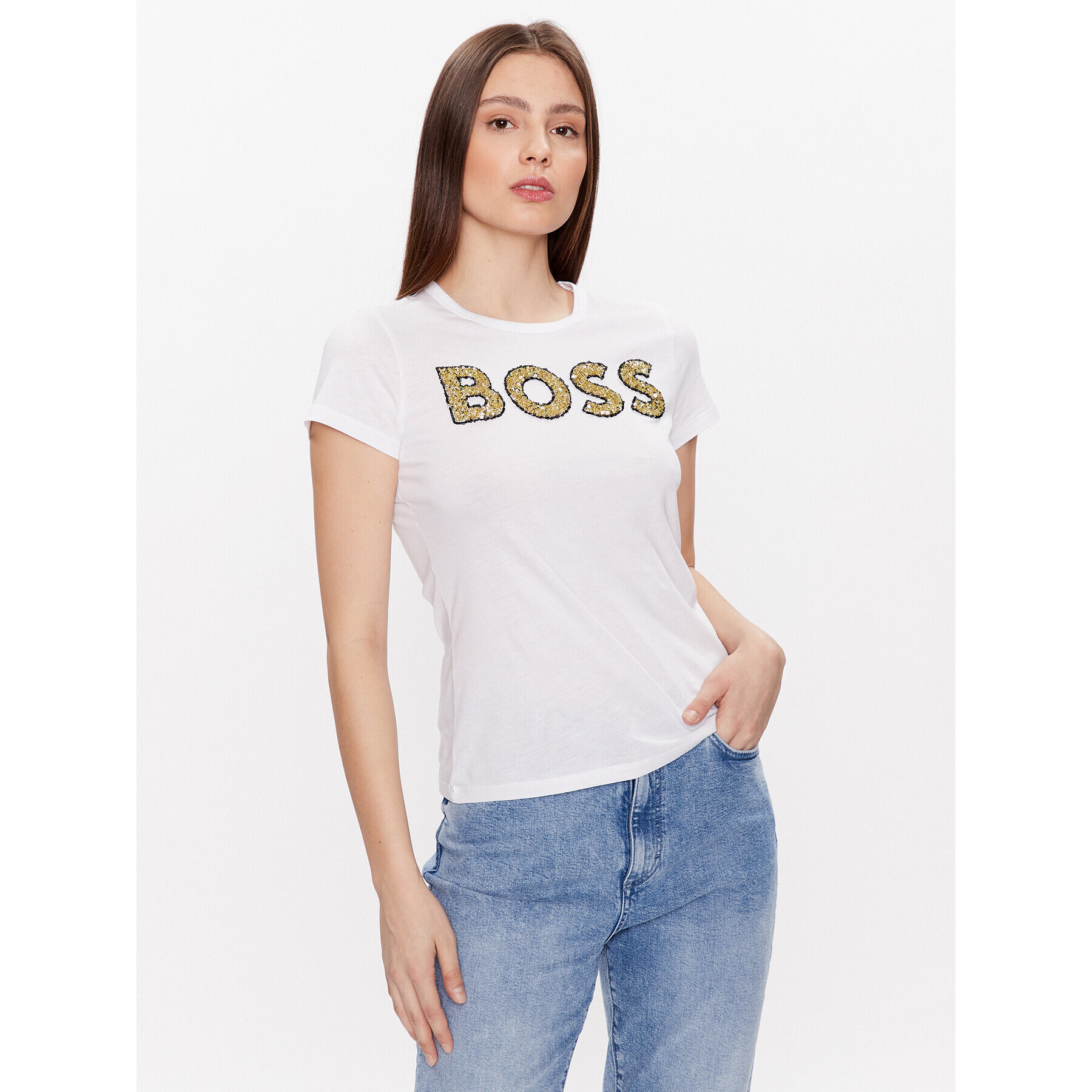 Boss Tricou 50484646 Alb Slim Fit - Pled.ro