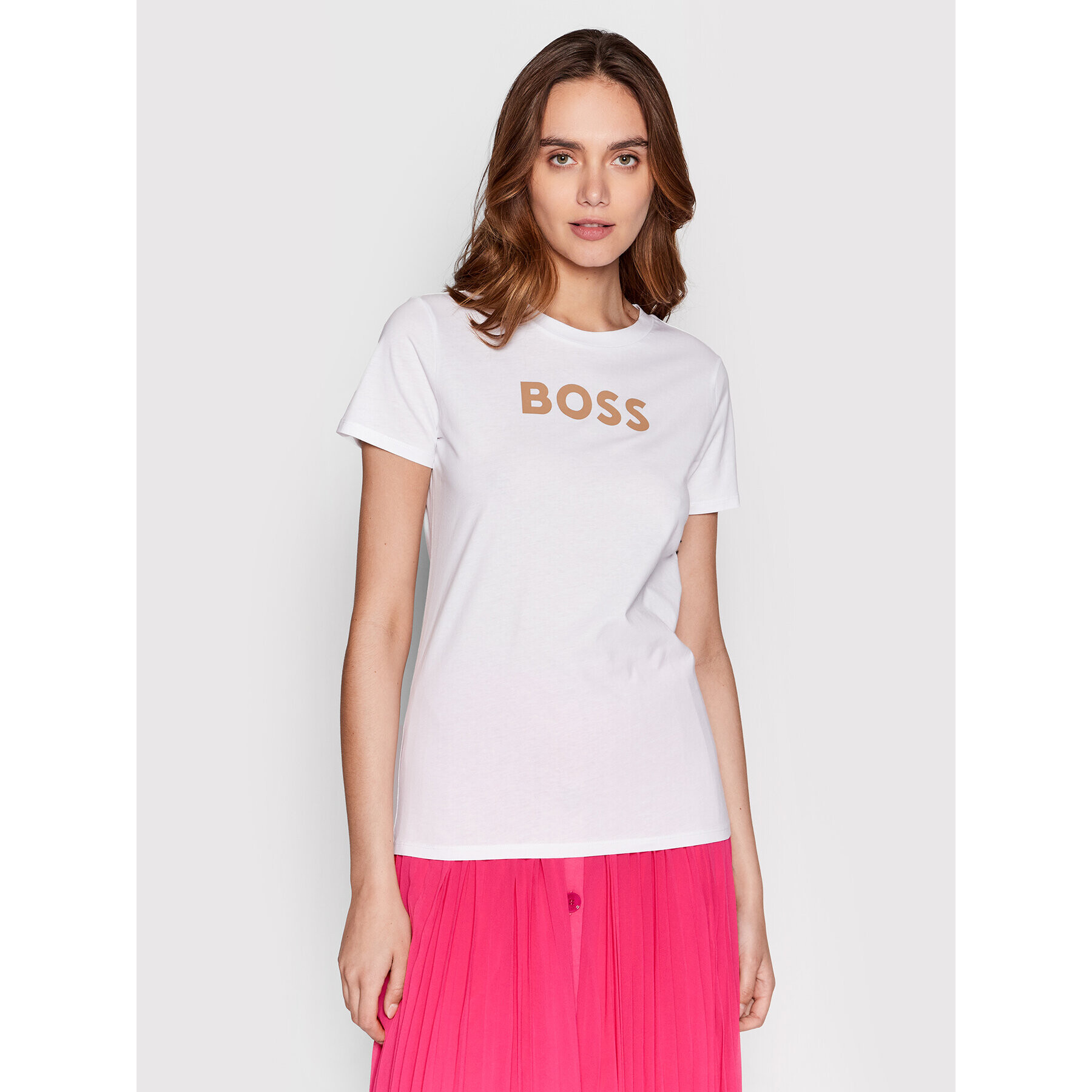 Boss Tricou C_Elogo_5 50468356 Alb Regular Fit - Pled.ro