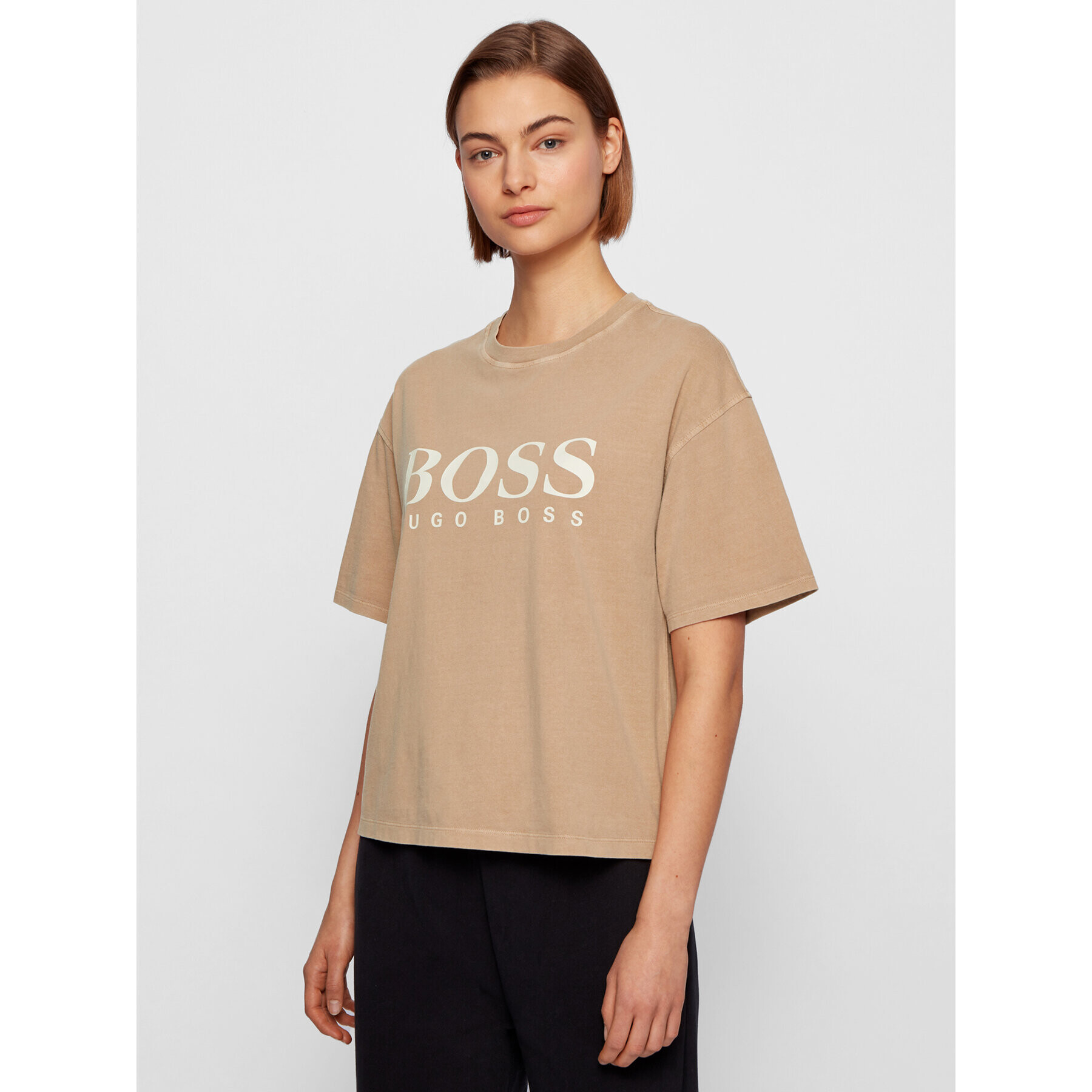 Boss Tricou C_Evina_Active 50457388 Bej Relaxed Fit - Pled.ro