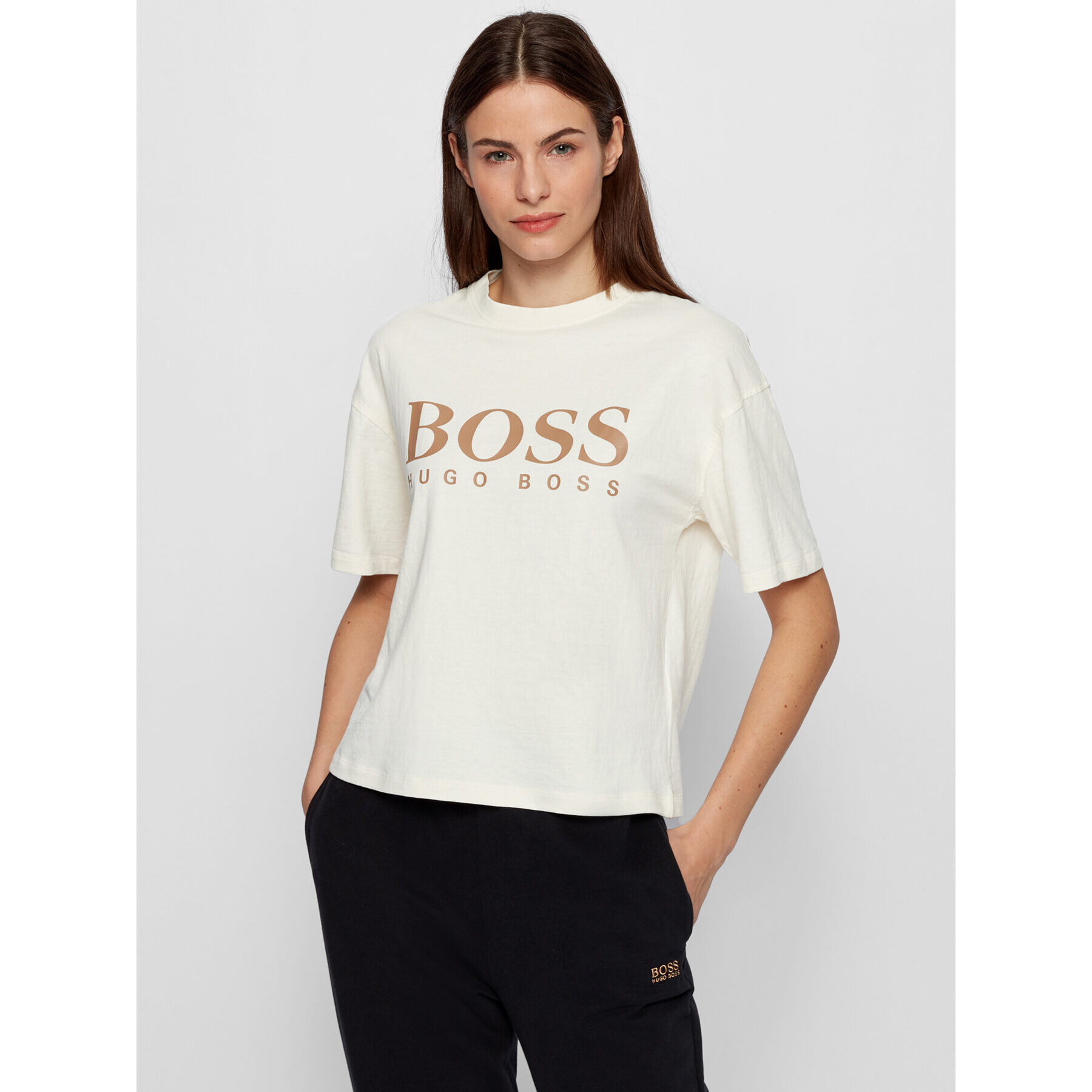 Boss Tricou C_Evina_Active 50457388 Bej Relaxed Fit - Pled.ro