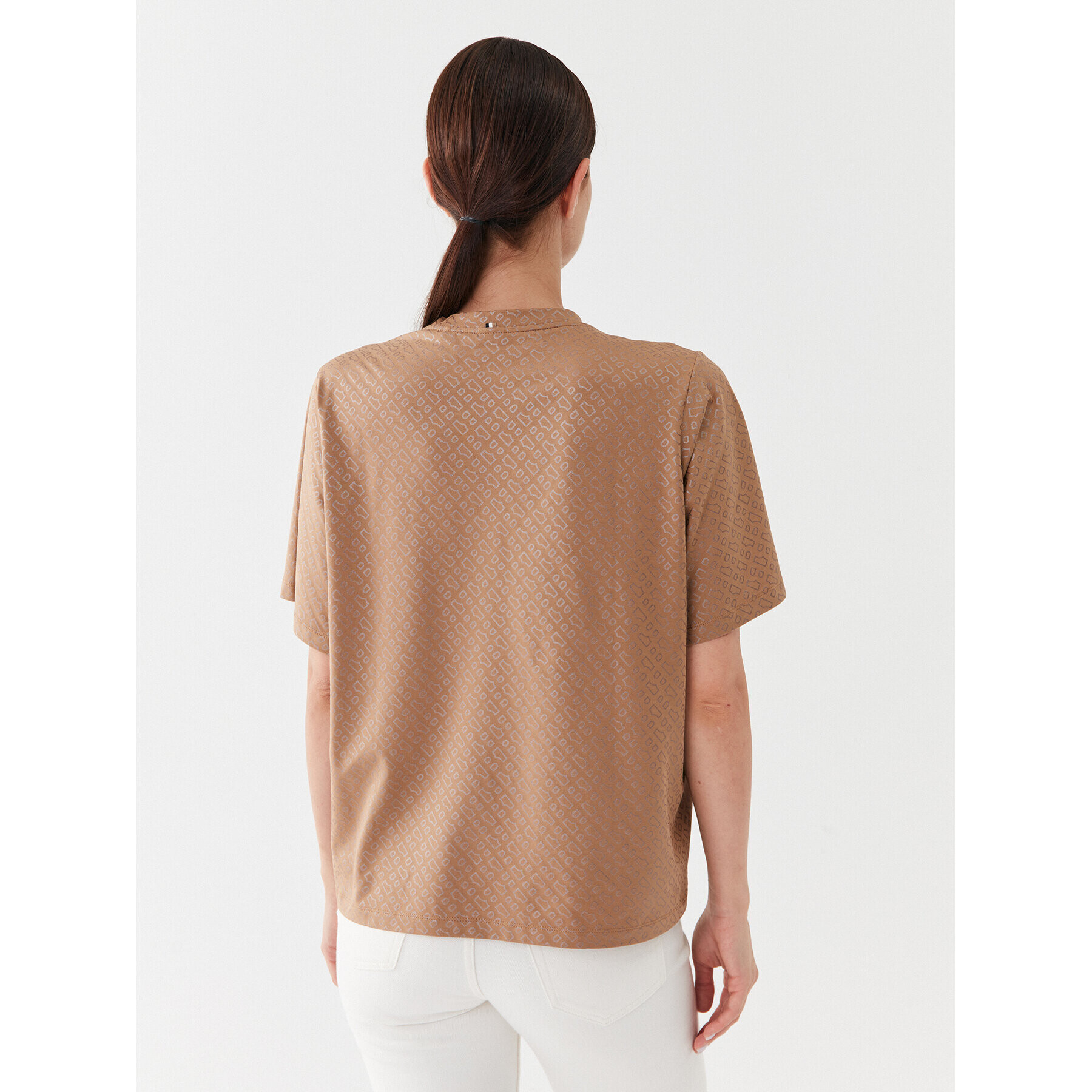 Boss Tricou Ekri_Aop 50494353 Bej Oversize - Pled.ro