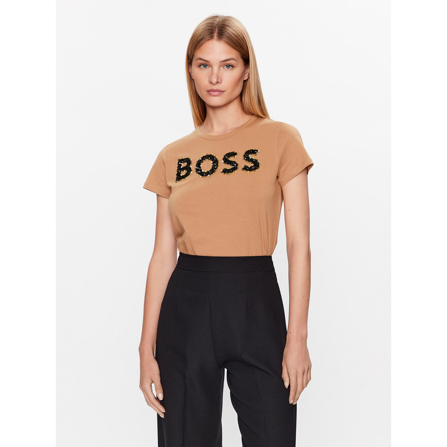 Boss Tricou Eventsa 50484646 Bej Slim Fit - Pled.ro