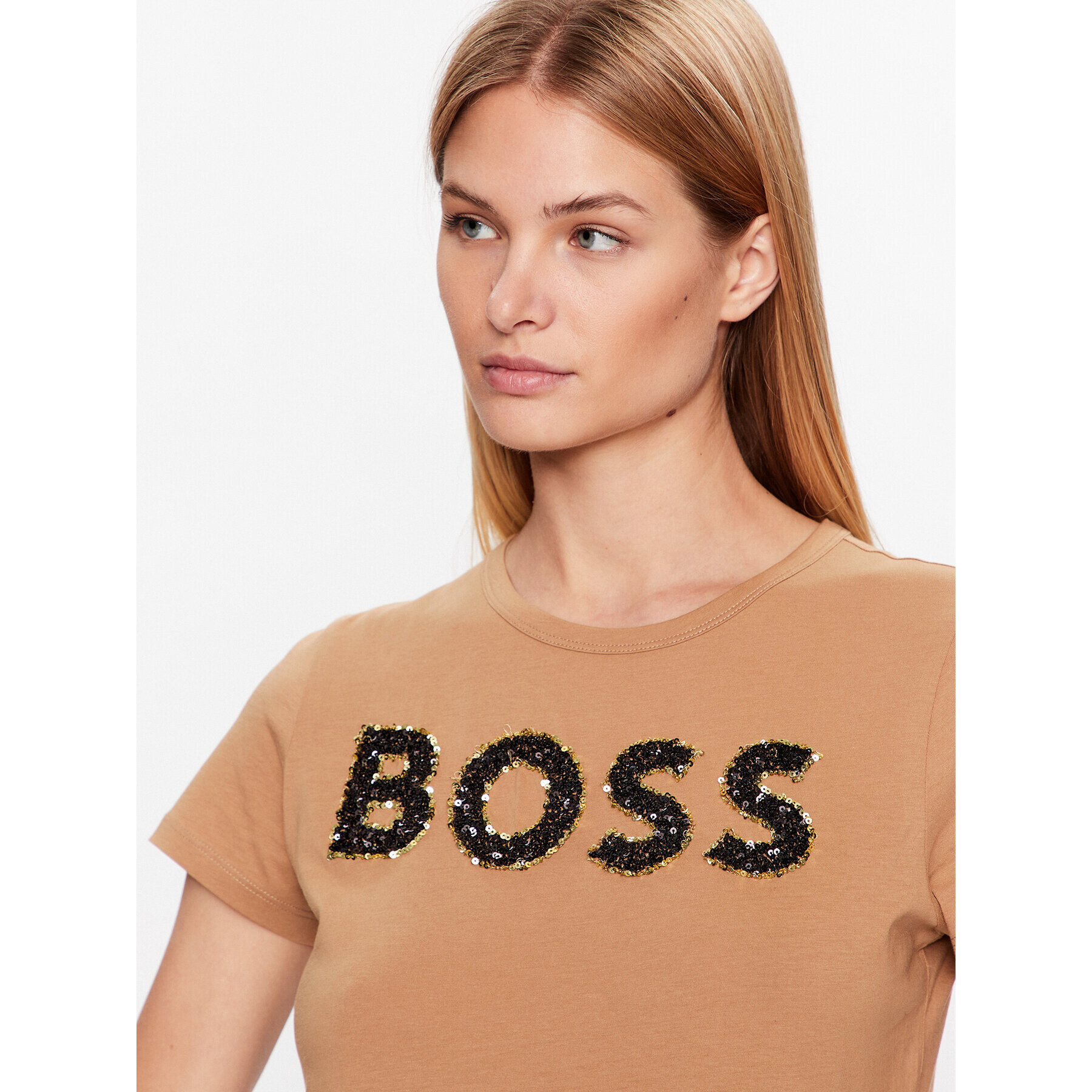 Boss Tricou Eventsa 50484646 Bej Slim Fit - Pled.ro