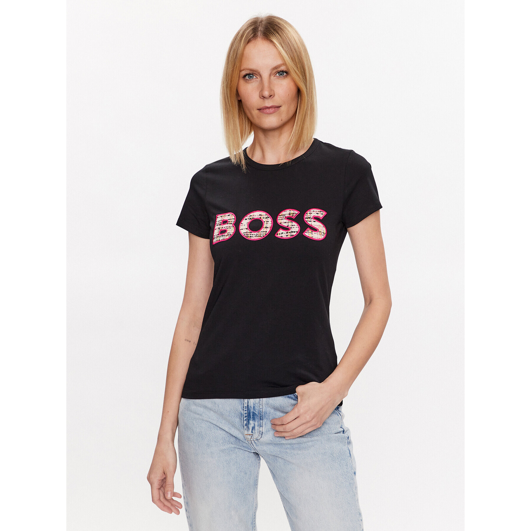 Boss Tricou Logo 50489531 Negru Slim Fit - Pled.ro