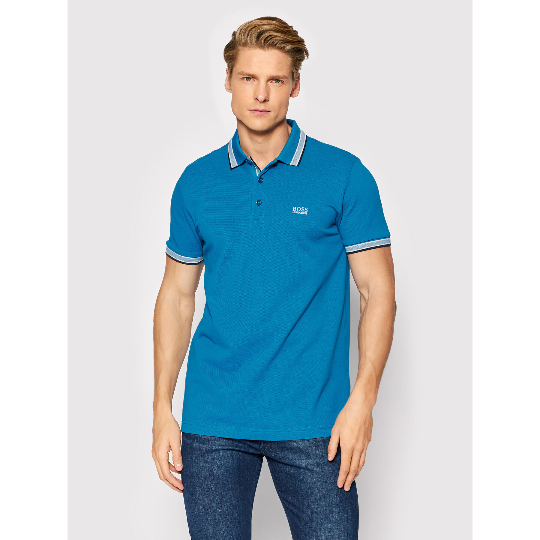 Boss Tricou polo Paddy 50398302 Albastru Regular Fit - Pled.ro