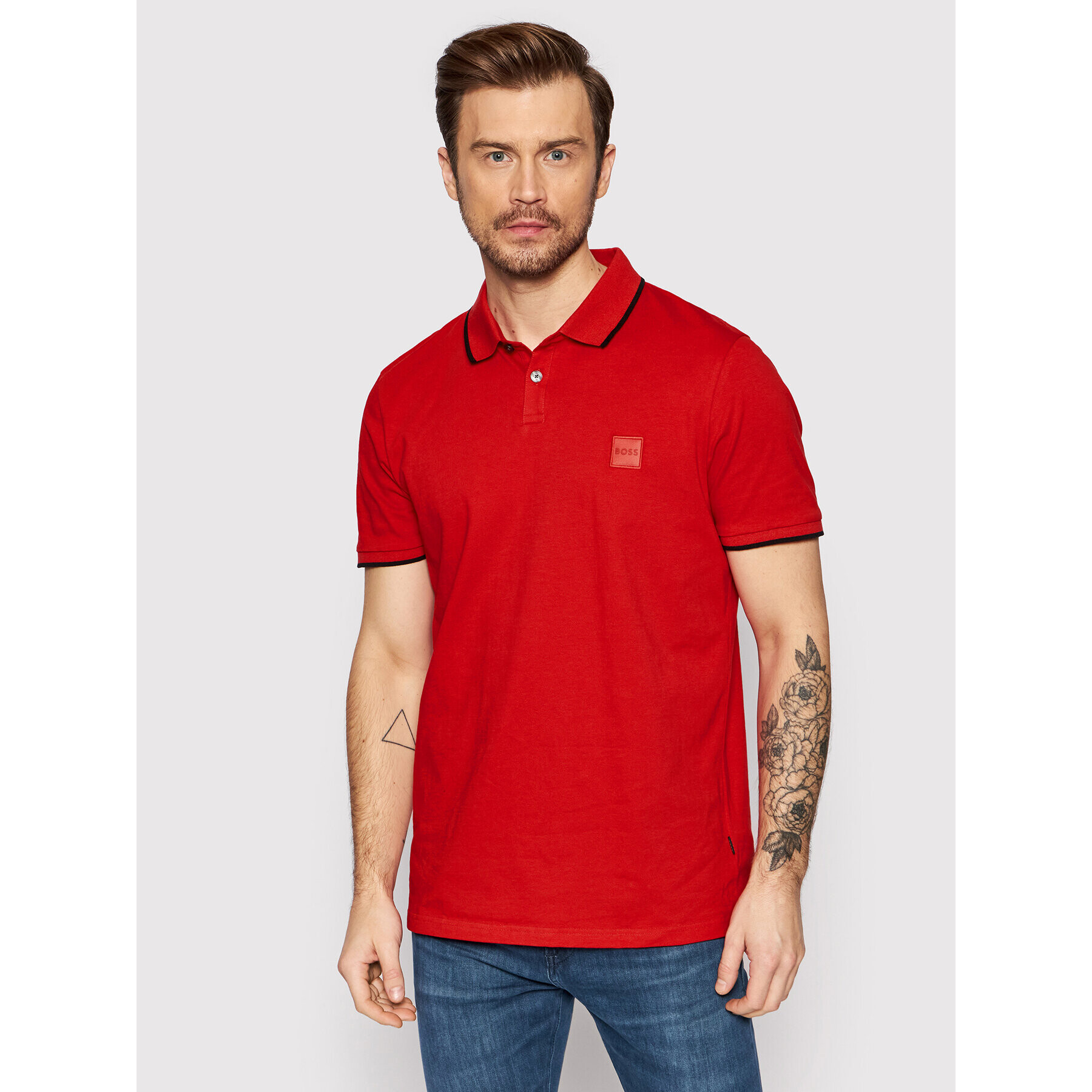 Boss Tricou polo Passertip 50472665 Roșu Slim Fit - Pled.ro