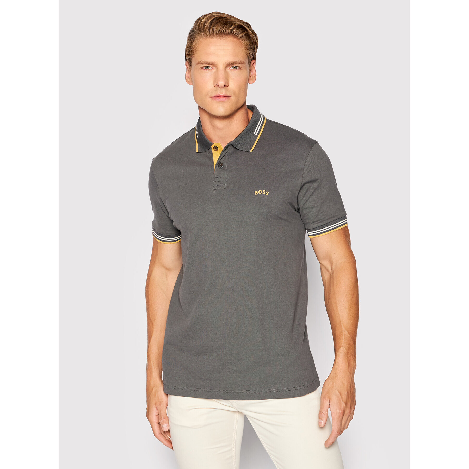 Boss Tricou polo Paul Curved 50469245 Gri Slim Fit - Pled.ro