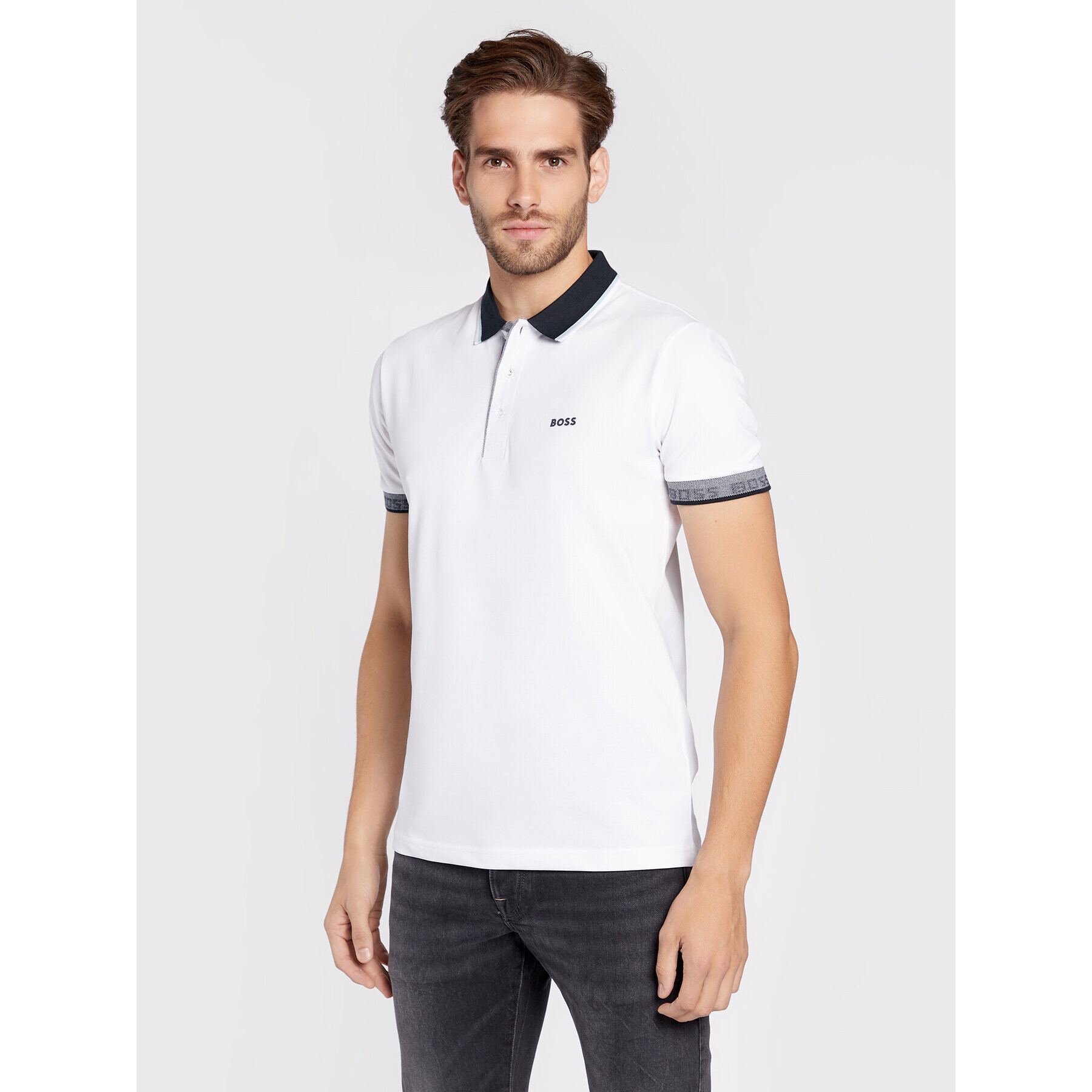 Boss Tricou polo Paule 50471914 Alb Slim Fit - Pled.ro