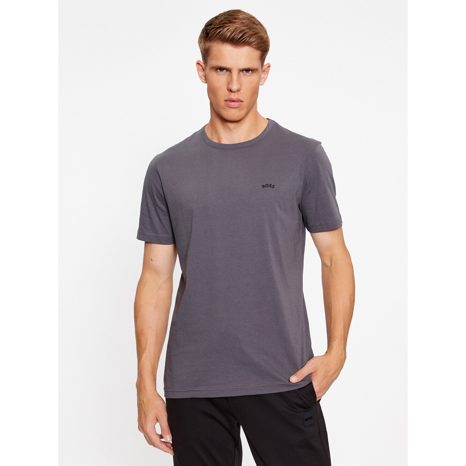 Boss Tricou Tee Curved 50469062 Gri Regular Fit - Pled.ro