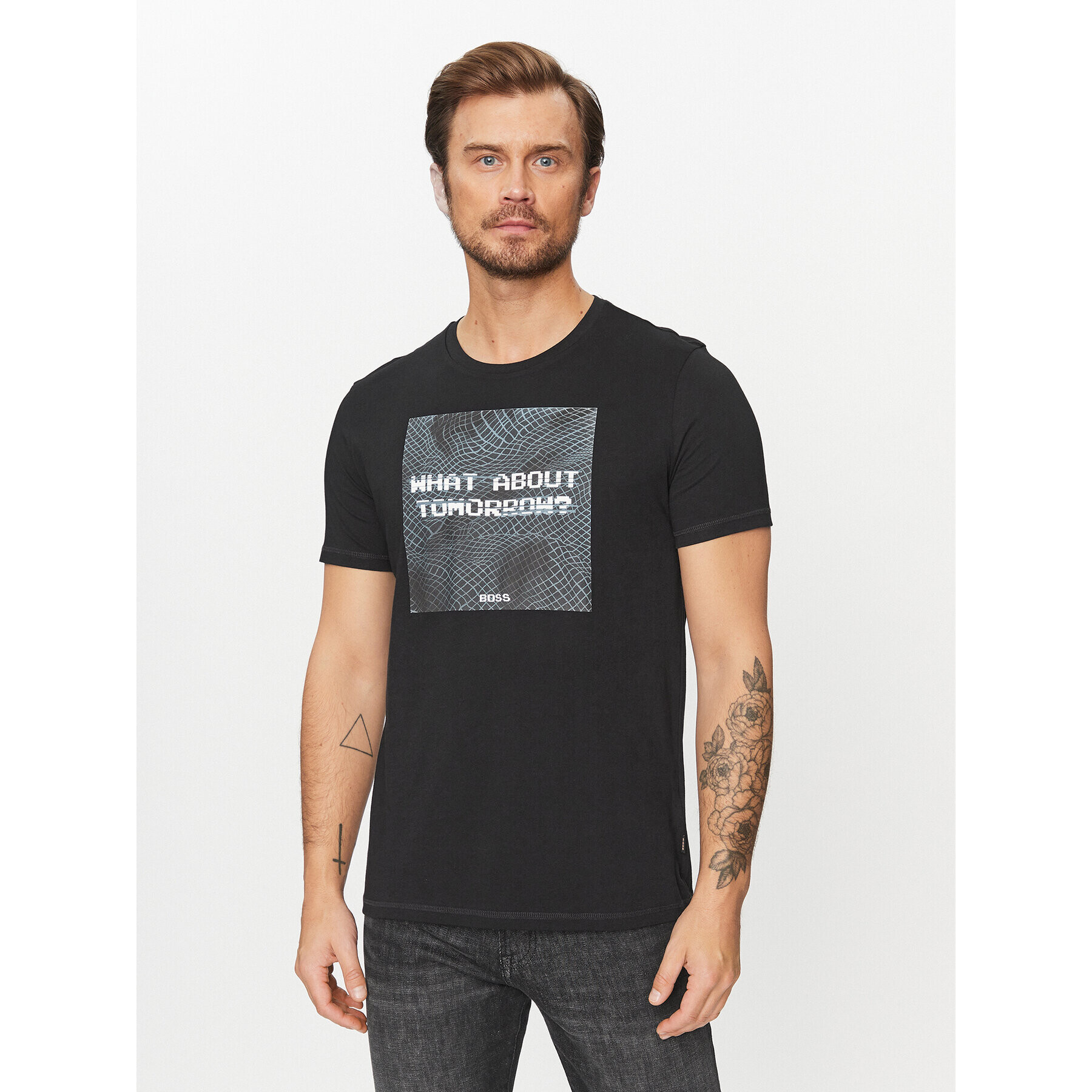 Boss Tricou Temessage 50503552 Negru Relaxed Fit - Pled.ro