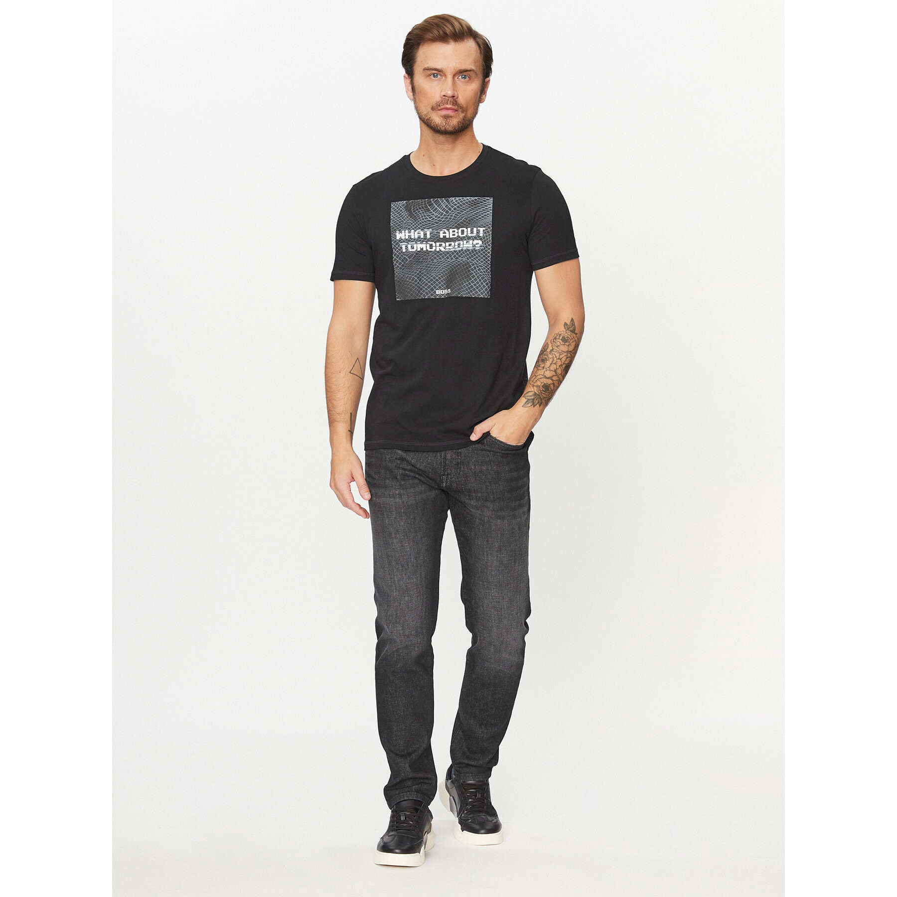 Boss Tricou Temessage 50503552 Negru Relaxed Fit - Pled.ro