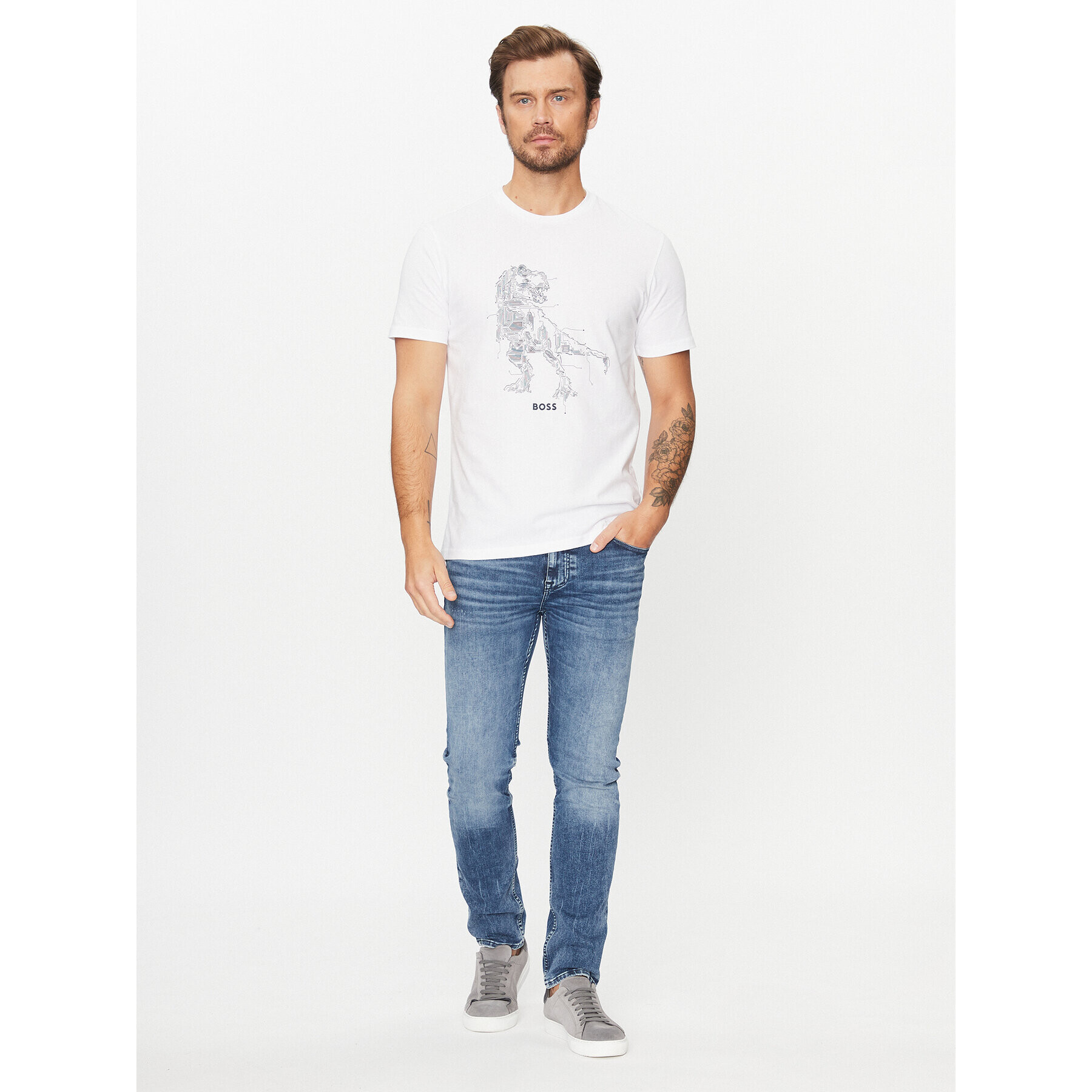 Boss Tricou Terassic 50510376 Alb Regular Fit - Pled.ro