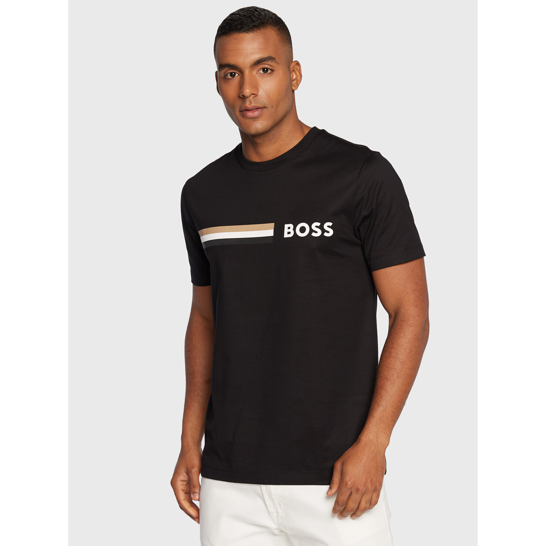 Boss Tricou Tessler 177 50482112 Negru Regular Fit - Pled.ro