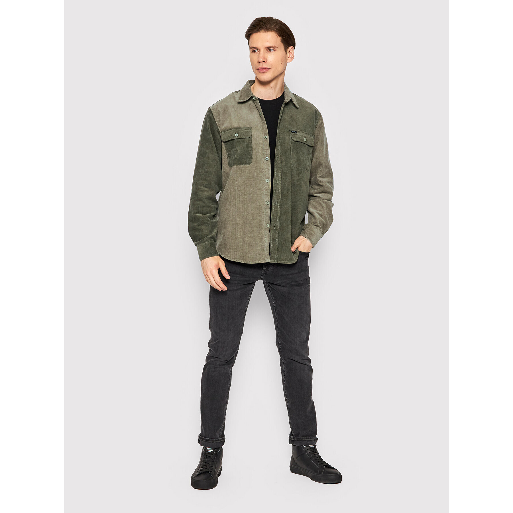 Brixton Cămașă Bowery Corduroy 01264 Verde Standard Fit - Pled.ro