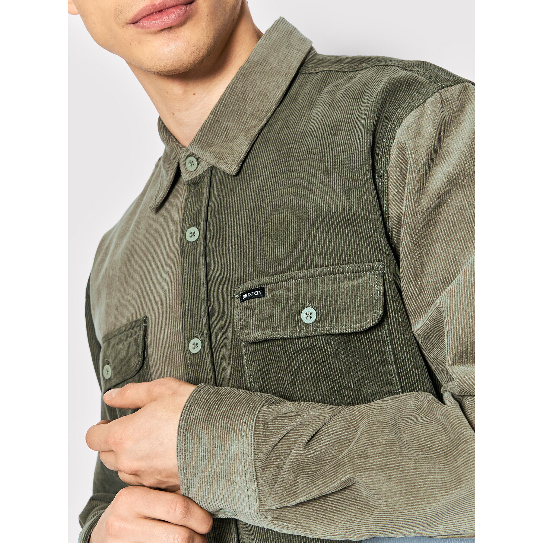 Brixton Cămașă Bowery Corduroy 01264 Verde Standard Fit - Pled.ro