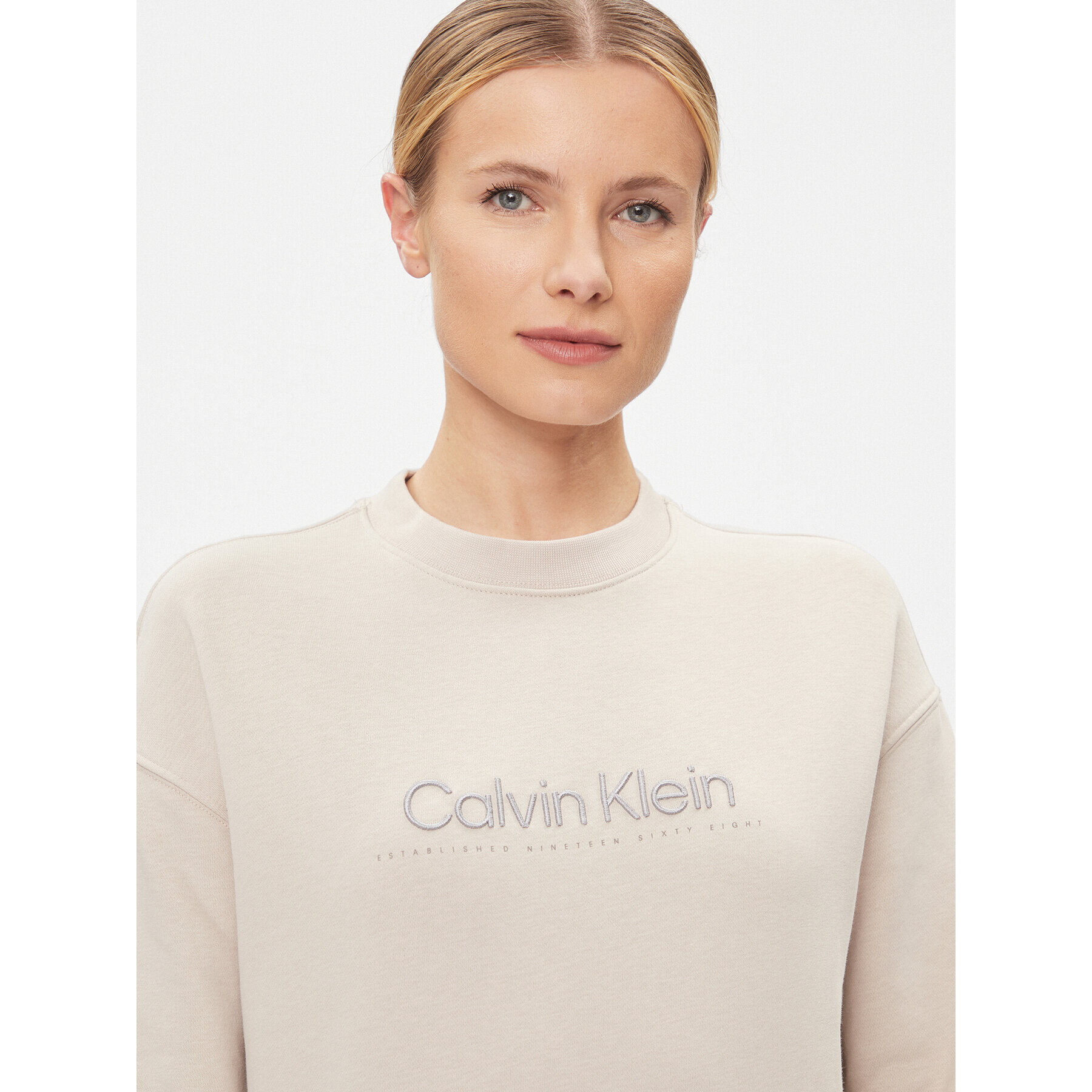 Calvin Klein Bluză Satin Emroidery K20K206757 Gri Regular Fit - Pled.ro