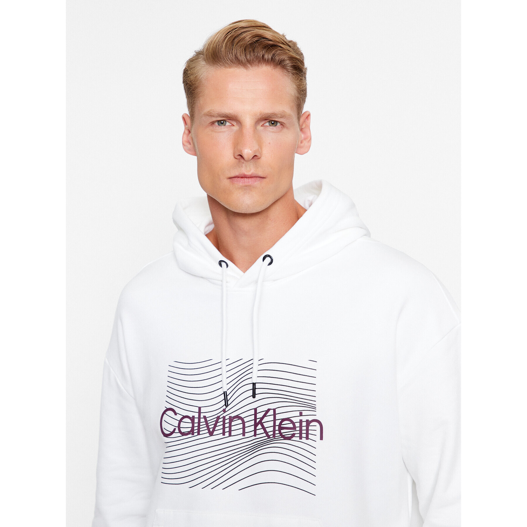 Calvin Klein Bluză Wave Lines Hero K10K112774 Alb Regular Fit - Pled.ro