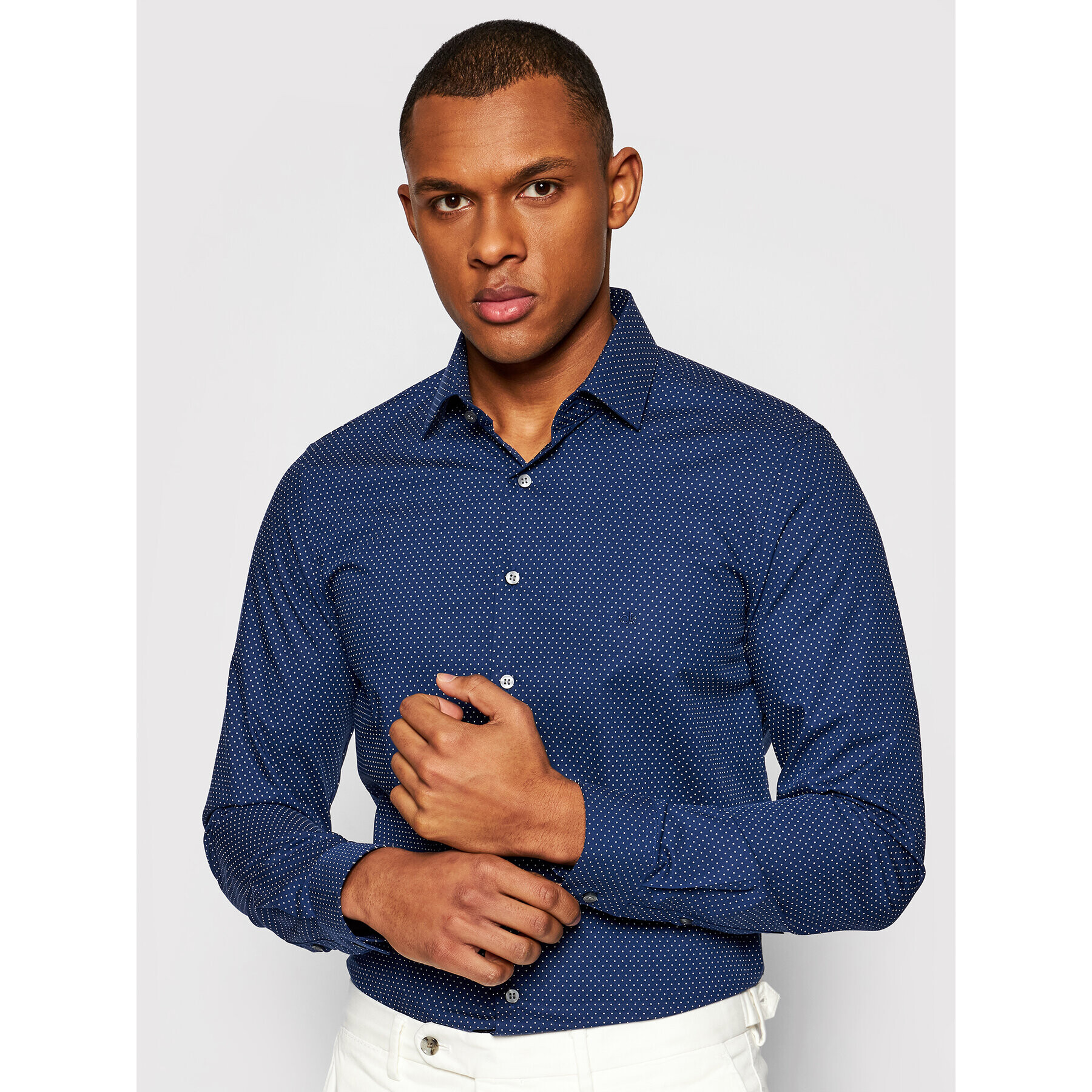 Calvin Klein Cămașă Dot Print Easy Care K10K106680 Bleumarin Slim Fit - Pled.ro