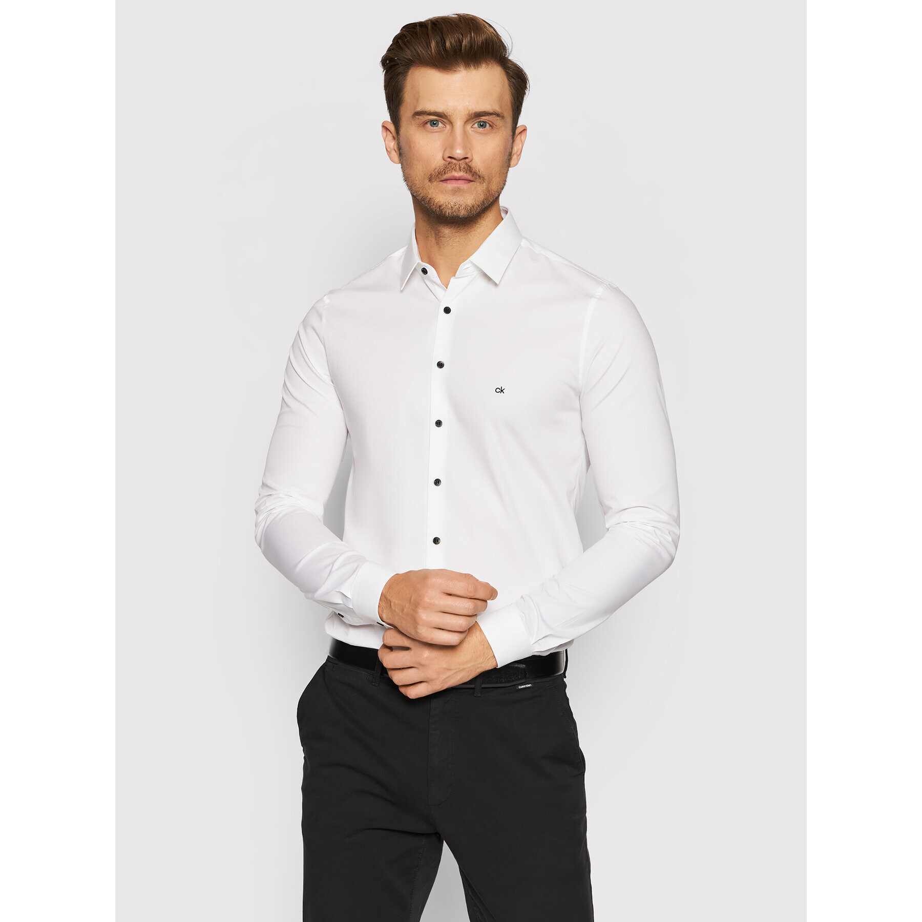 Calvin Klein Cămașă Logo Stretch K10K107346 Alb Extra Slim Fit - Pled.ro