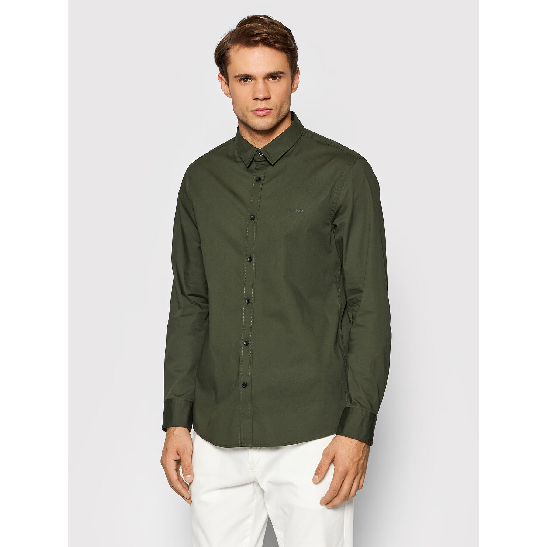 Calvin Klein Cămașă Poplin K10K107783 Verde Slim Fit - Pled.ro